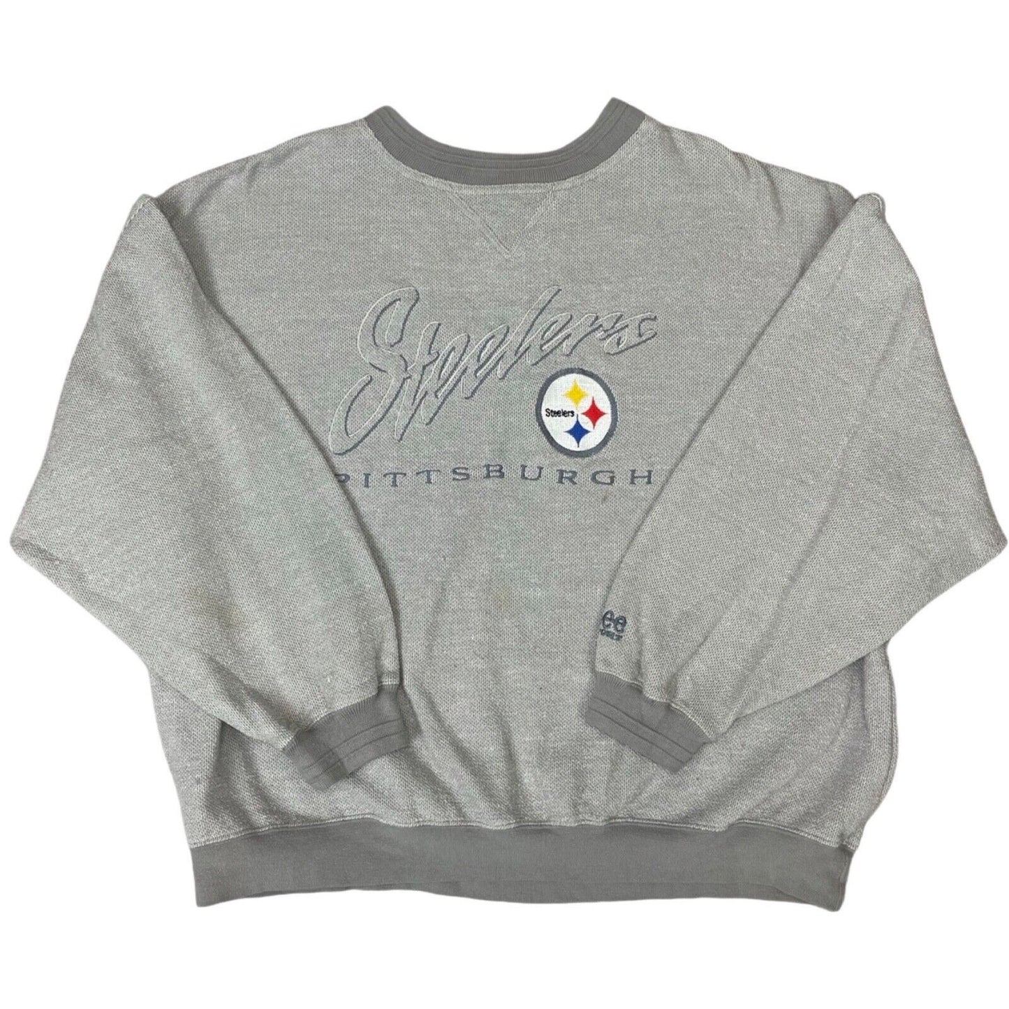 Vintage 90s 00s Grey Lee Steelers NFL Embroidered Waffle Knit Sweater XXL