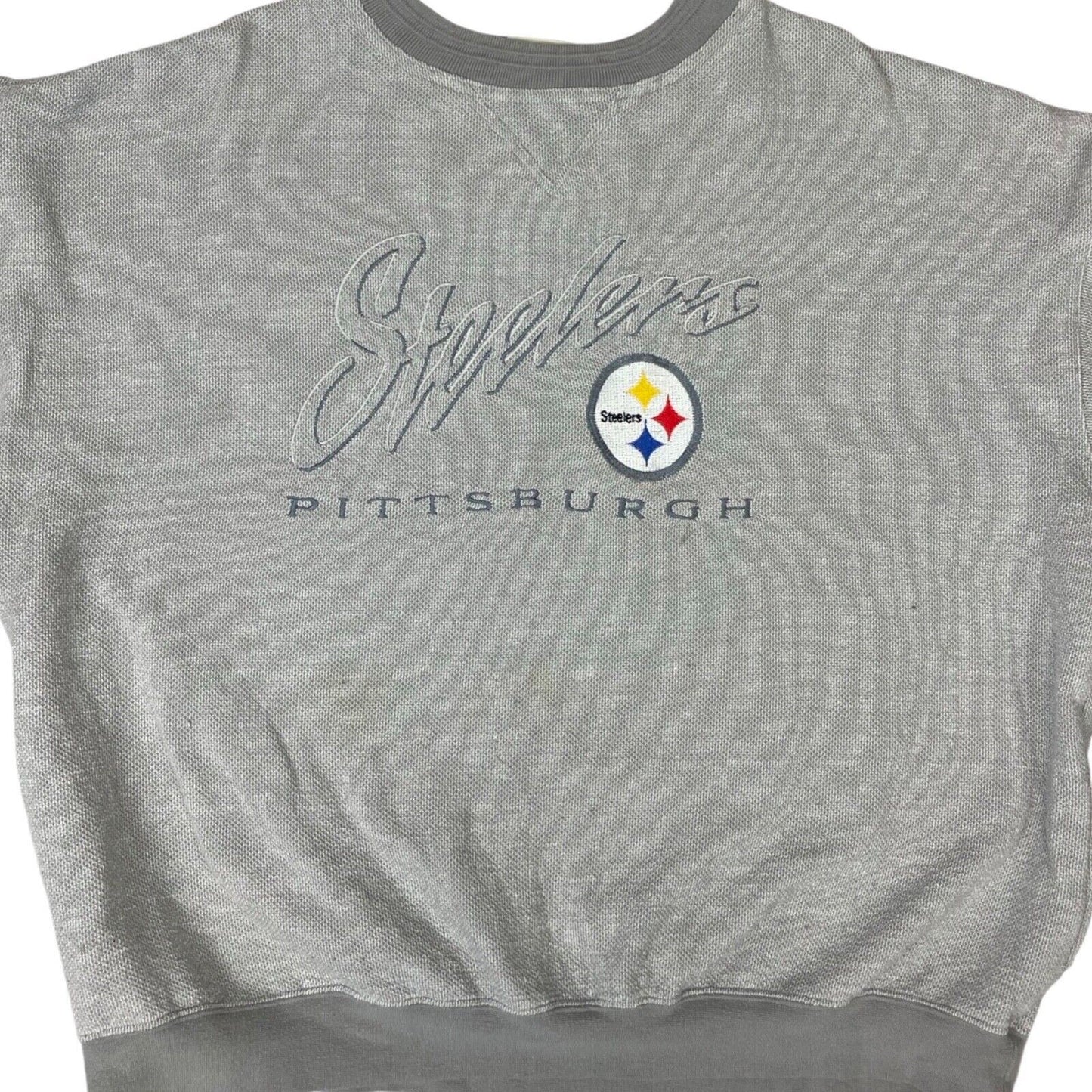 Vintage 90s 00s Grey Lee Steelers NFL Embroidered Waffle Knit Sweater XXL