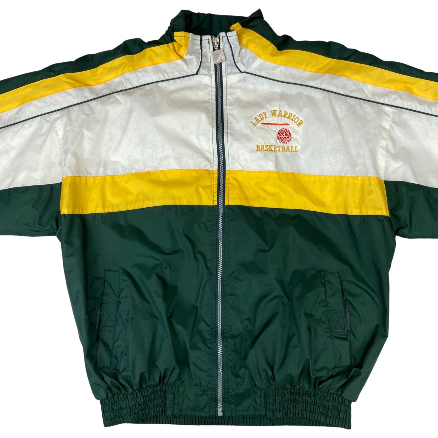 VTG 80s LADY WARRIOR BASKETBALL USA NYLON SPORTS WINDBREAKER JACKET SURFER 44” L