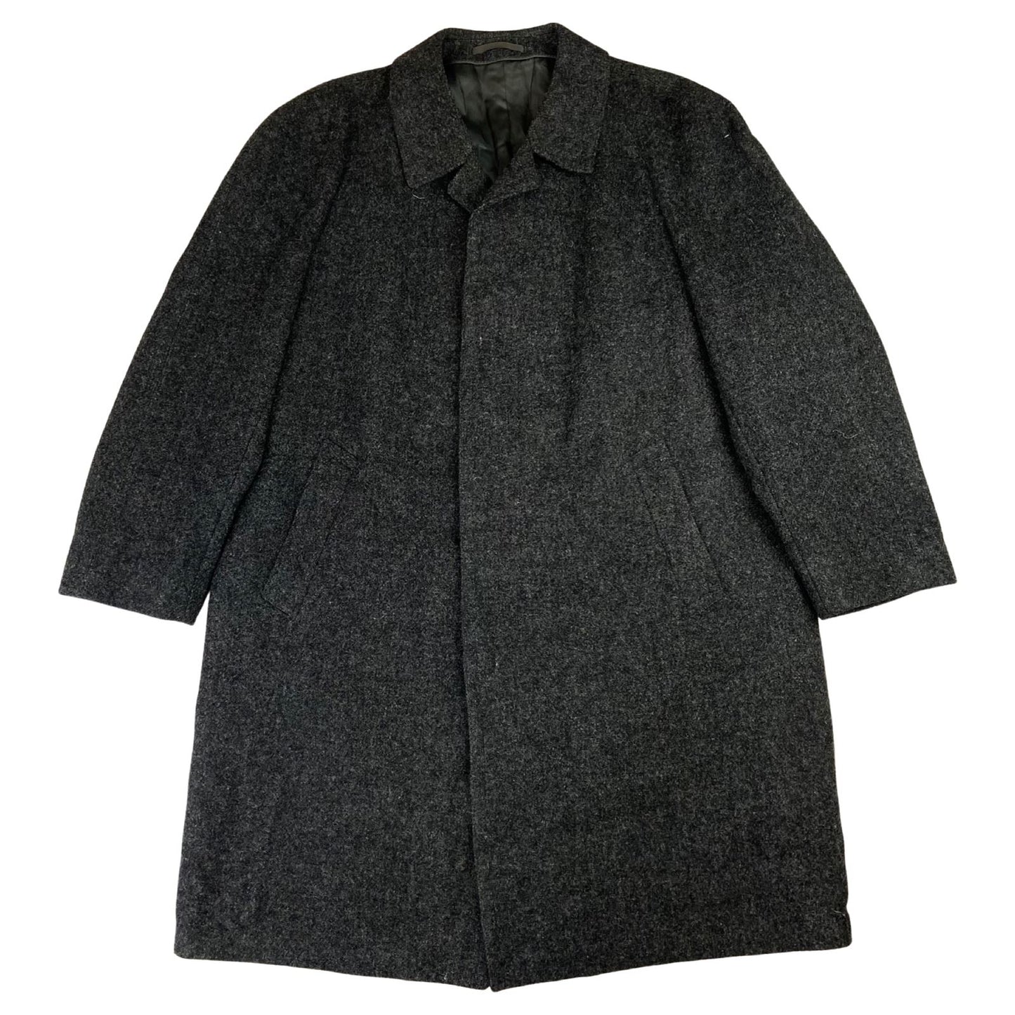 VTG 60s 70s GENUINE WOOL HARRIS TWEED MENS OVERCOAT DAPPER CHARCOAL 48 XL