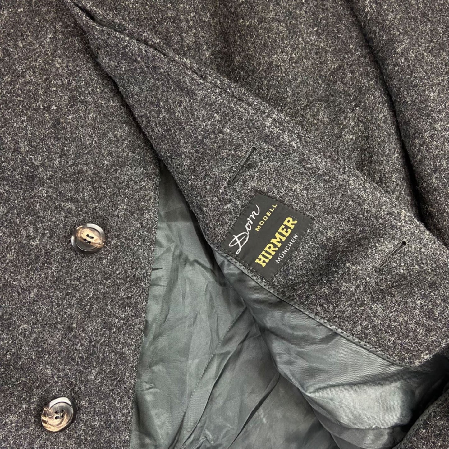 VTG 60s 70s GENUINE WOOL HARRIS TWEED MENS OVERCOAT DAPPER CHARCOAL 48 XL