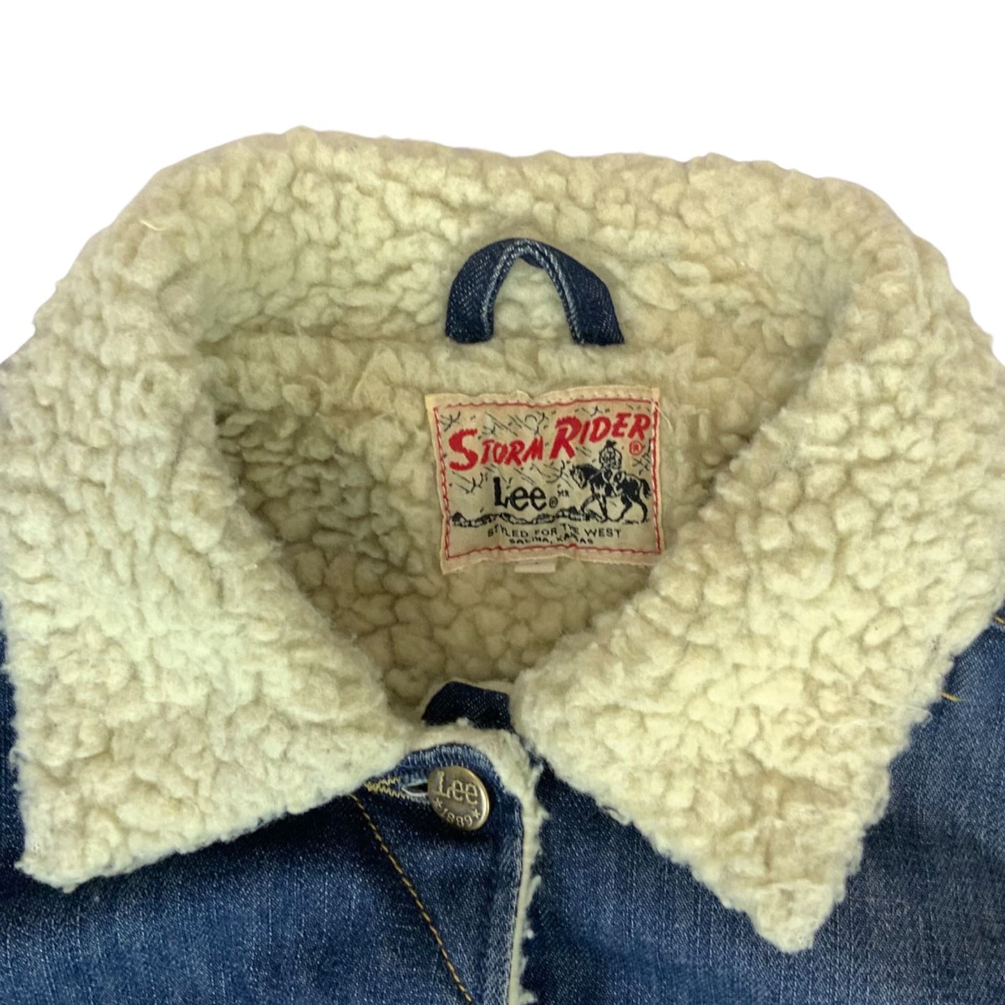 VTG LEE STORM RIDER SHERPA LINED DENIM BARN JACKET ROCKABILLY WESTERN 44” (40)