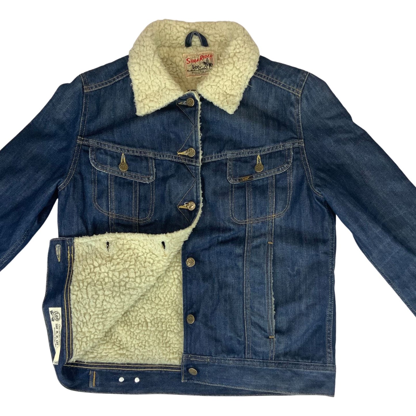 VTG LEE STORM RIDER SHERPA LINED DENIM BARN JACKET ROCKABILLY WESTERN 44” (40)