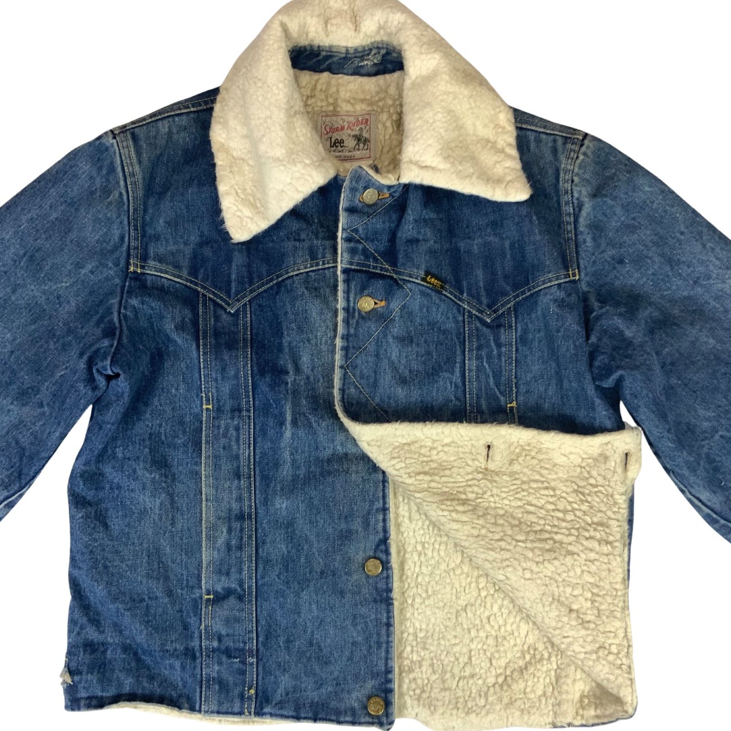 VTG 1960s LEE STORM RIDER WESTERN SHERPA DENIM BARN JACKET ROCKABILLY 46” (42) L