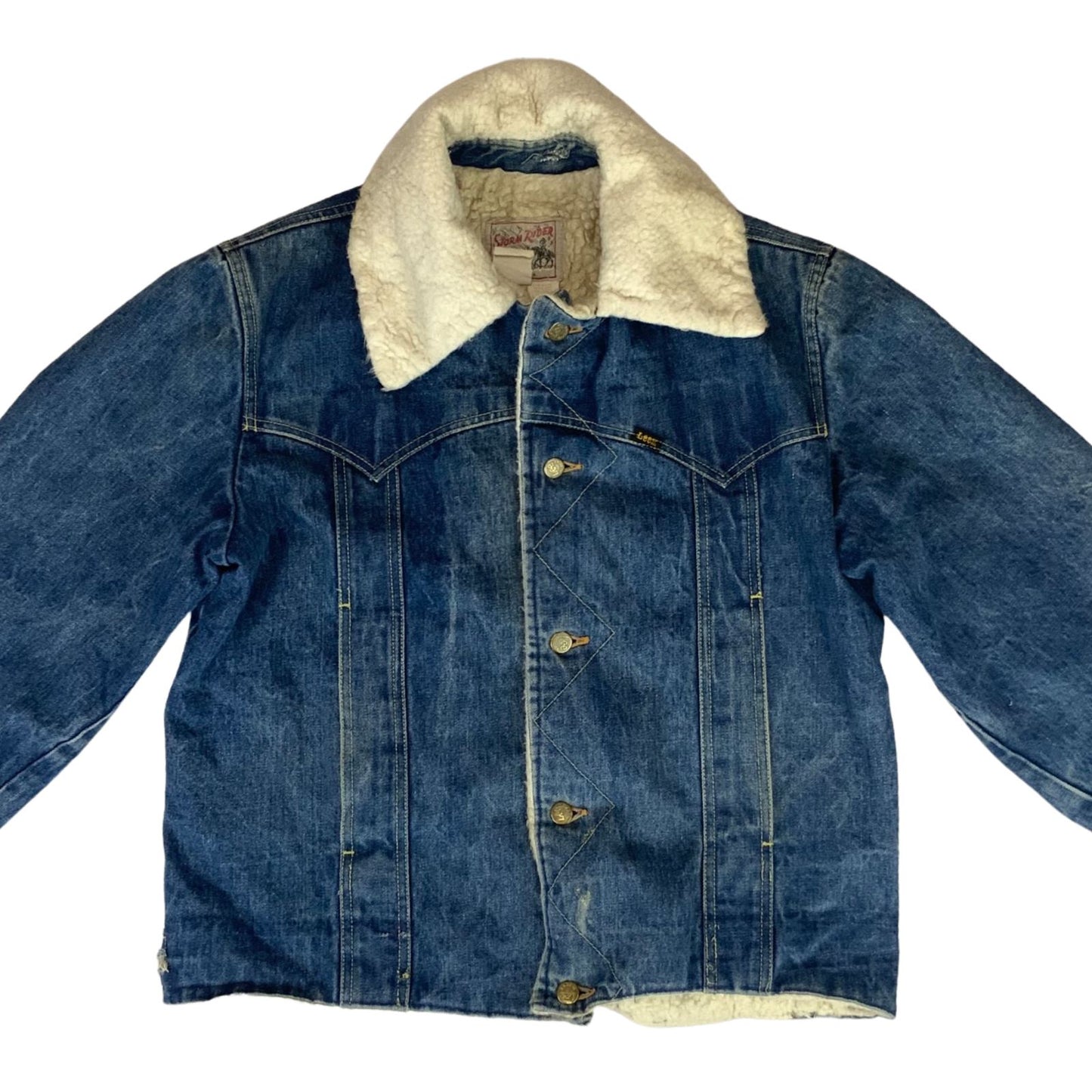 VTG 1960s LEE STORM RIDER WESTERN SHERPA DENIM BARN JACKET ROCKABILLY 46” (42) L