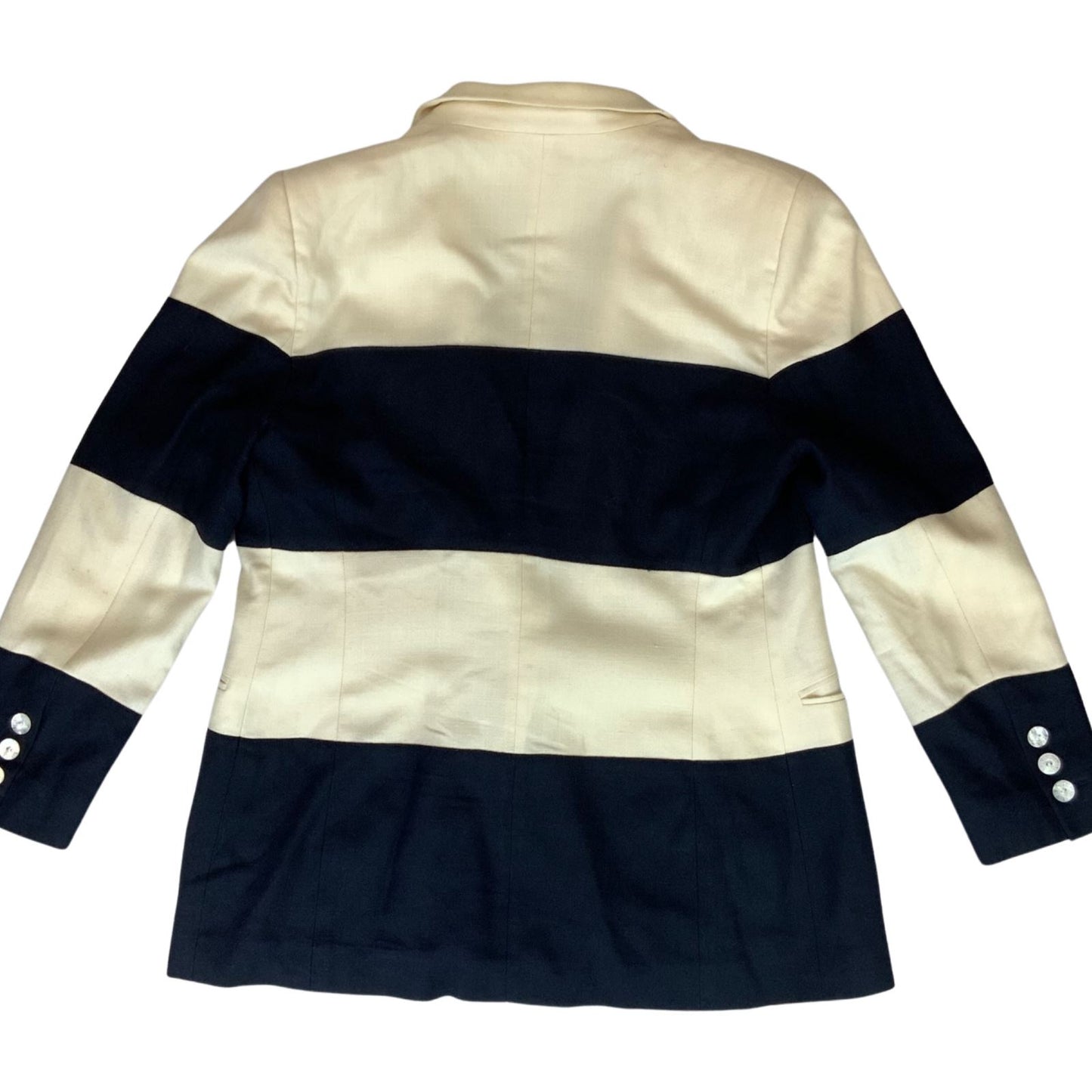 Vintage 80s Cream Black Escada Wool Silk Striped Blazer 12 14 M