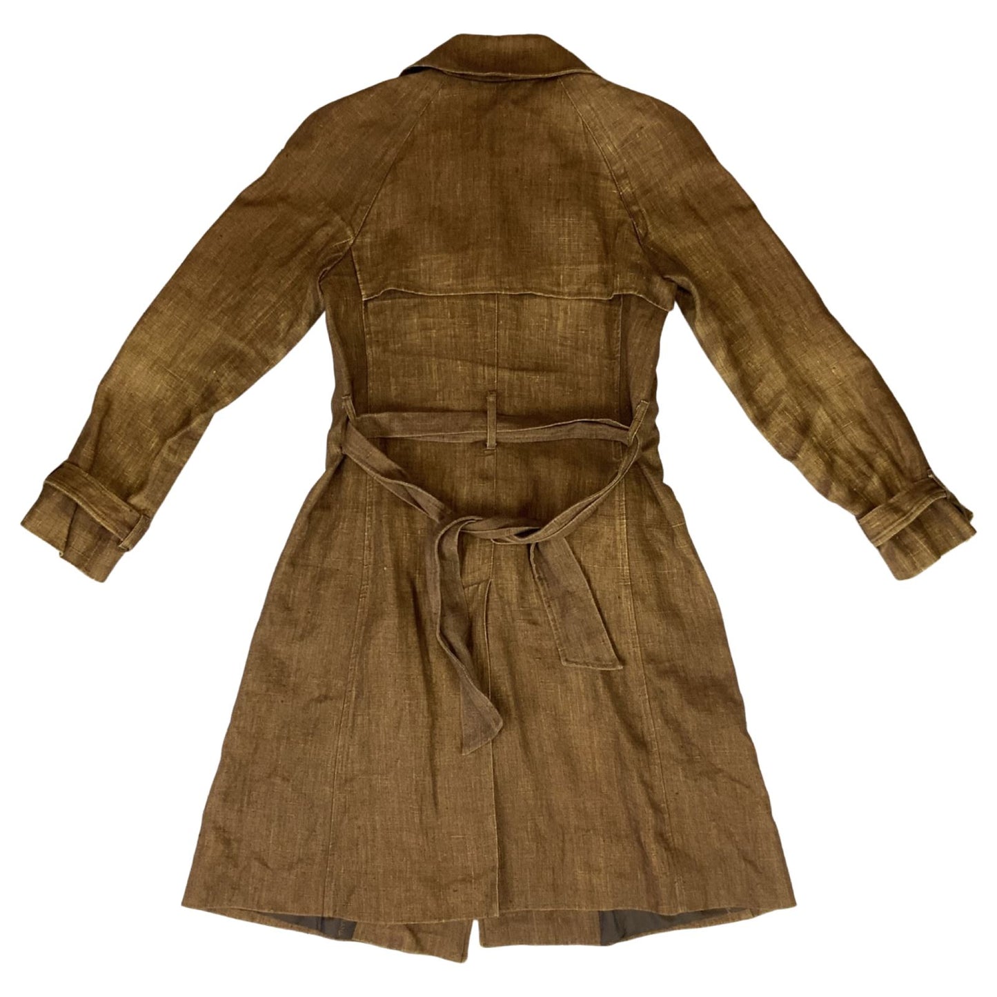 Vintage 90s 00s Brown Gold Dolce & Gabbana Linen Trench Coat 38 8 10 S