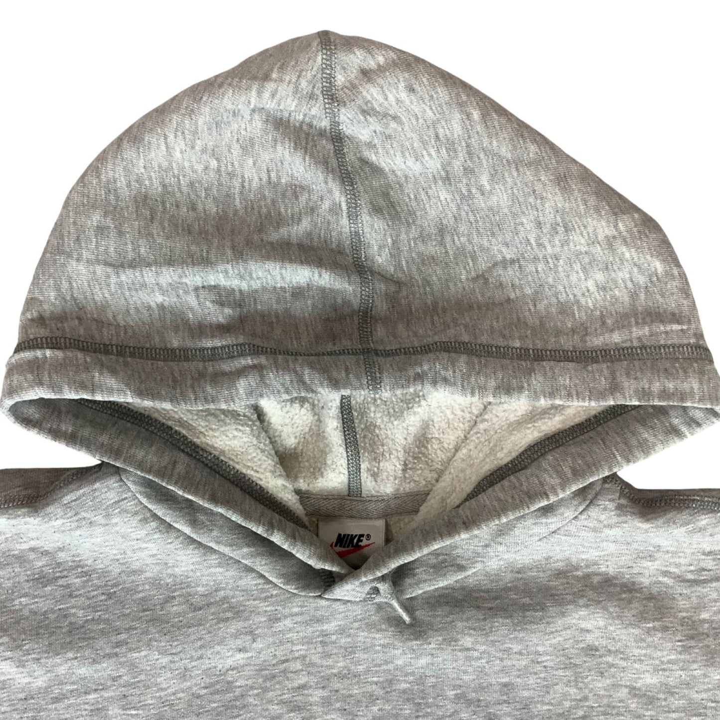 Vintage 90s Heather Grey Green Nike Spellout Embroidered Swoosh Hoodie Jumper XL
