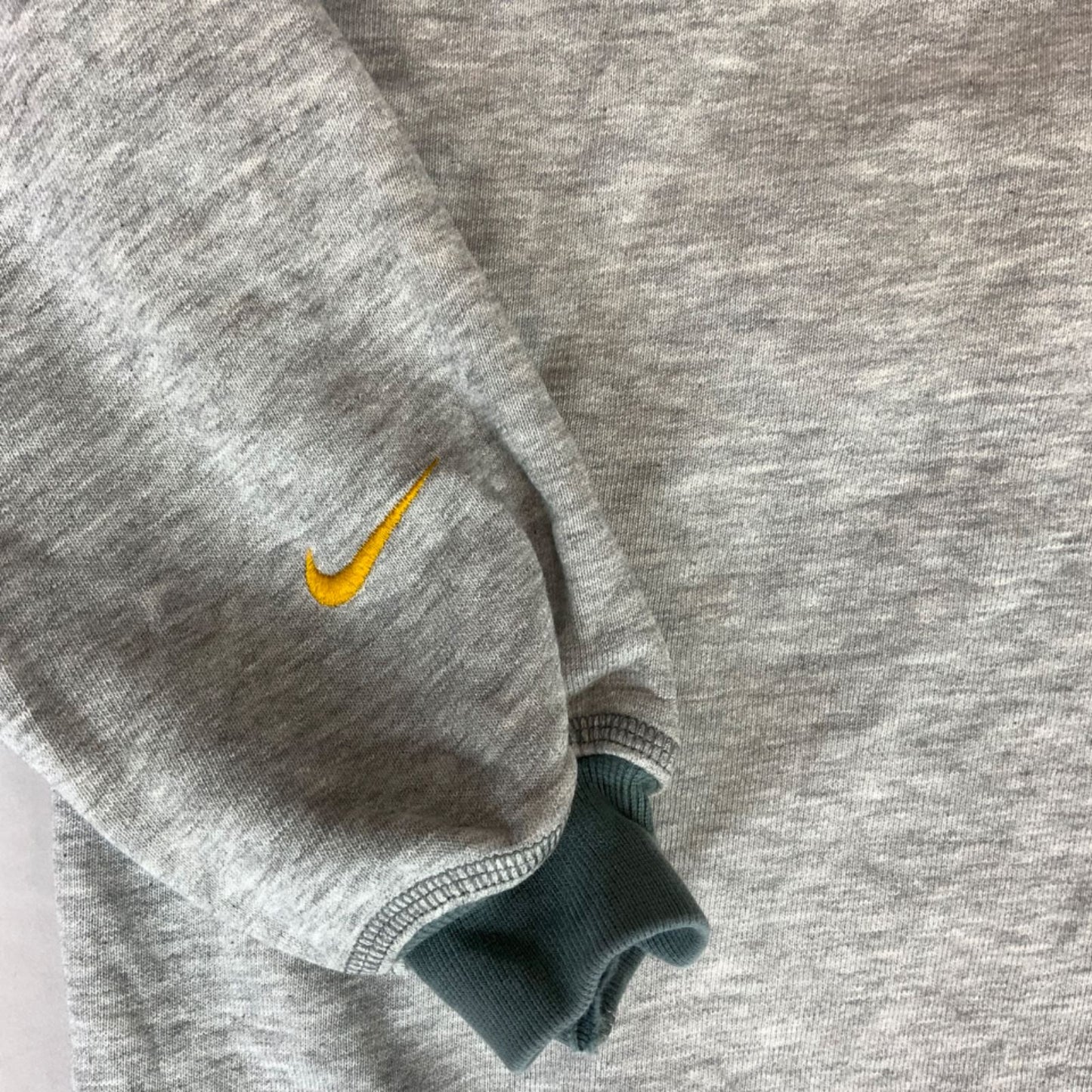 Vintage 90s Heather Grey Green Nike Spellout Embroidered Swoosh Hoodie Jumper XL