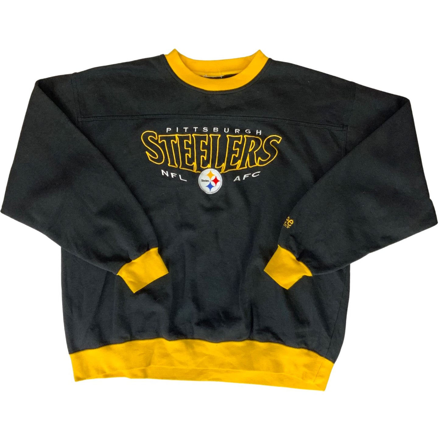 Vintage 90s 00s Black Yellow Lee Sport Steelers NFL Embroidered Sweater JumperXL