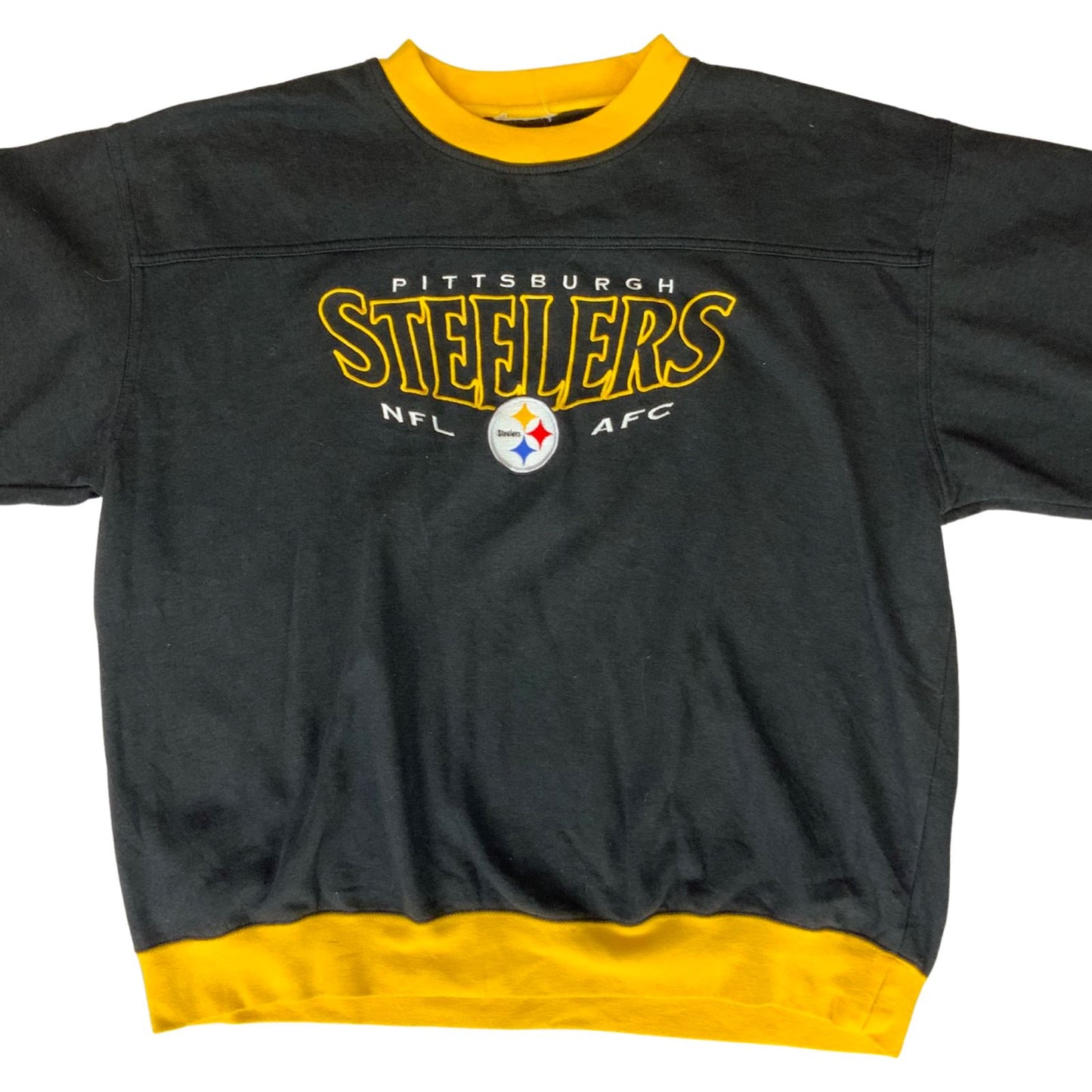 Vintage 90s 00s Black Yellow Lee Sport Steelers NFL Embroidered Sweater JumperXL