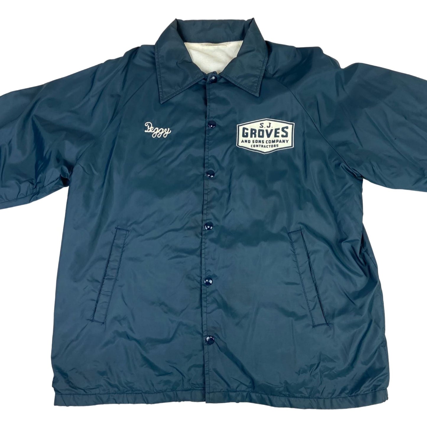 VTG 70s USA LINED NYLON WINDBREAKER WORKWEAR SURFER JACKET CHAINSTITCH 44” L