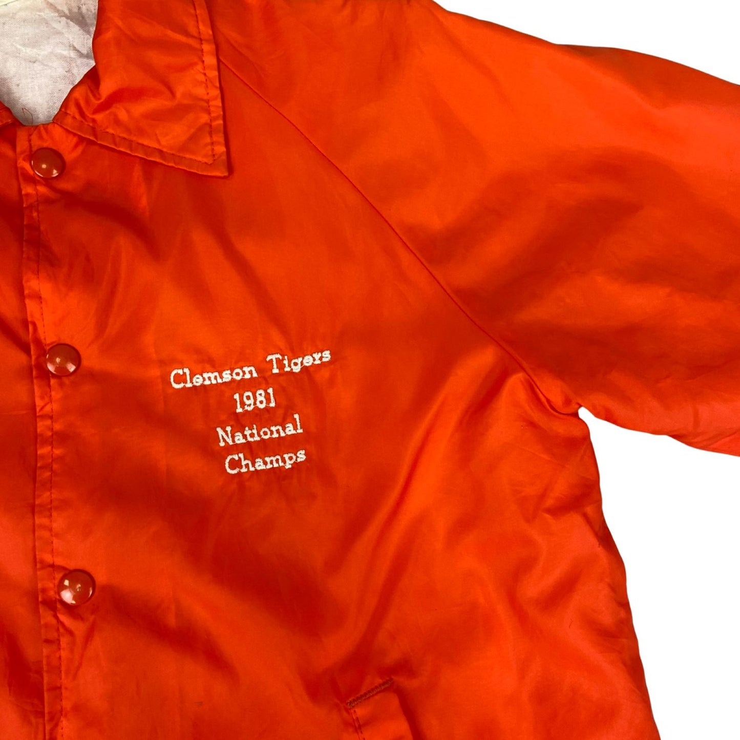 VTG USA CLEMSON TIGERS 1981 SPORT LINED NYLON WINDBREAKER SURFER JACKET 36” S