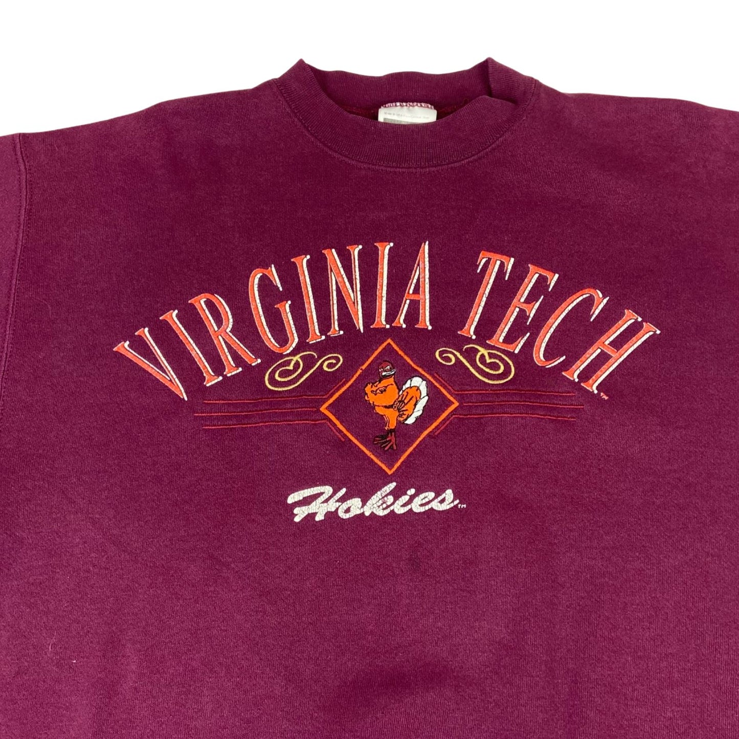 Vintage 90s Burgundy Virginia Tech Hokies NCAA Crewneck Sweatshirt Large