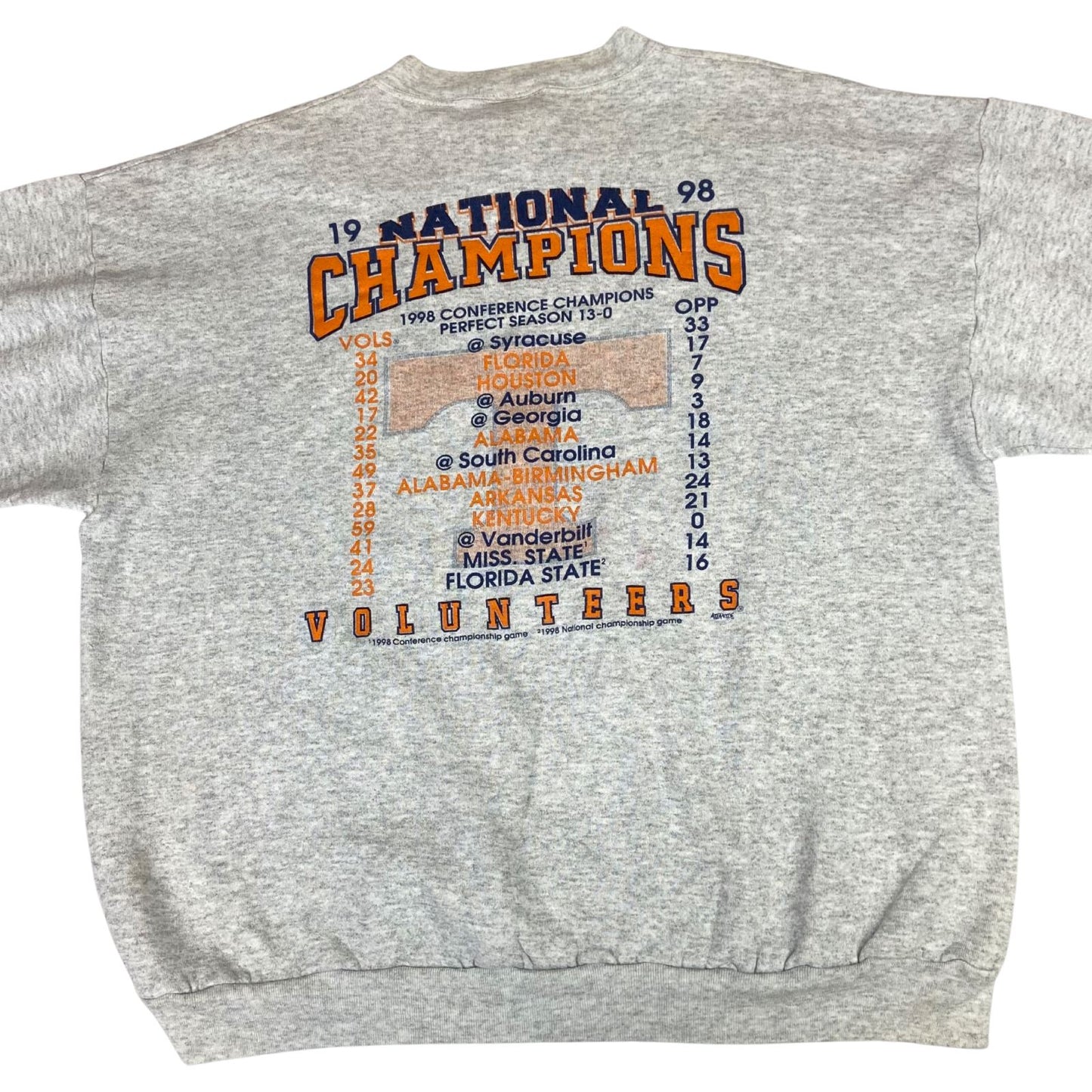 Vintage 1998 Grey Tennessee Volunteers National Champions Crewneck Sweater 2XL