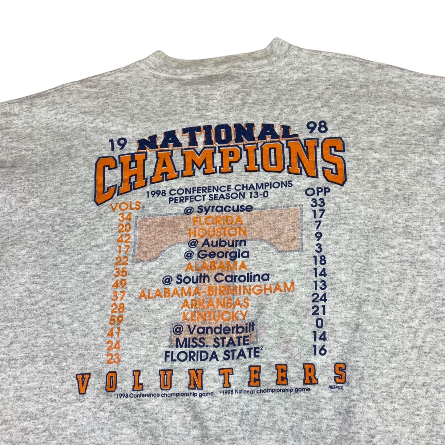 Vintage 1998 Grey Tennessee Volunteers National Champions Crewneck Sweater 2XL