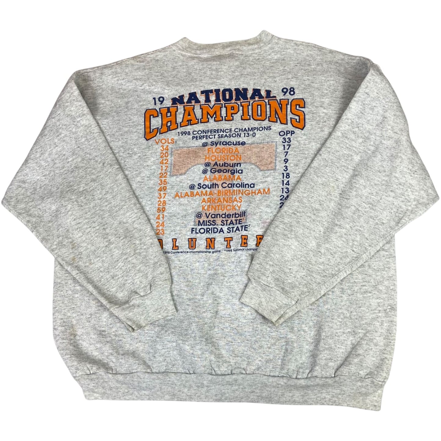 Vintage 1998 Grey Tennessee Volunteers National Champions Crewneck Sweater 2XL