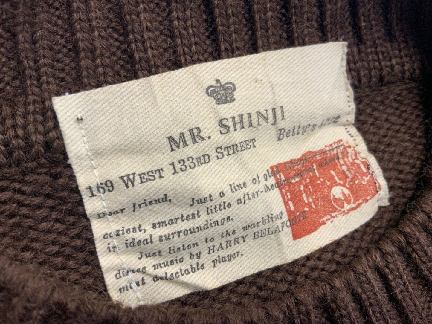 VTG 90s BROWN & BEIGE MR SHINJI FREAK CREW NECK KNIT JUMPER SWEATER JAPAN 42” L