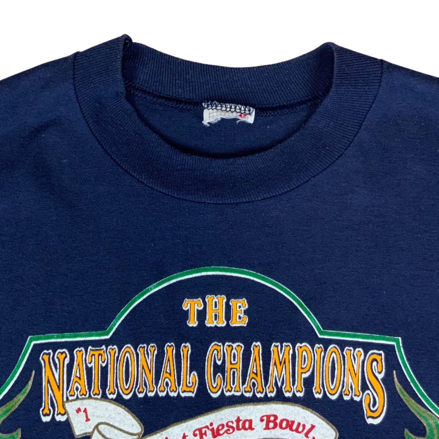 Vintage 1989 Navy Notre Dame Fighting Irish Football Sunkist Fiesta Bowl Tee M