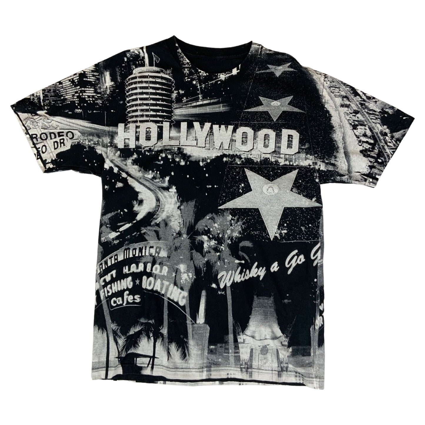 Vintage 90s All Over Print Hollywood Whisky A Go Go USA T-Shirt Large