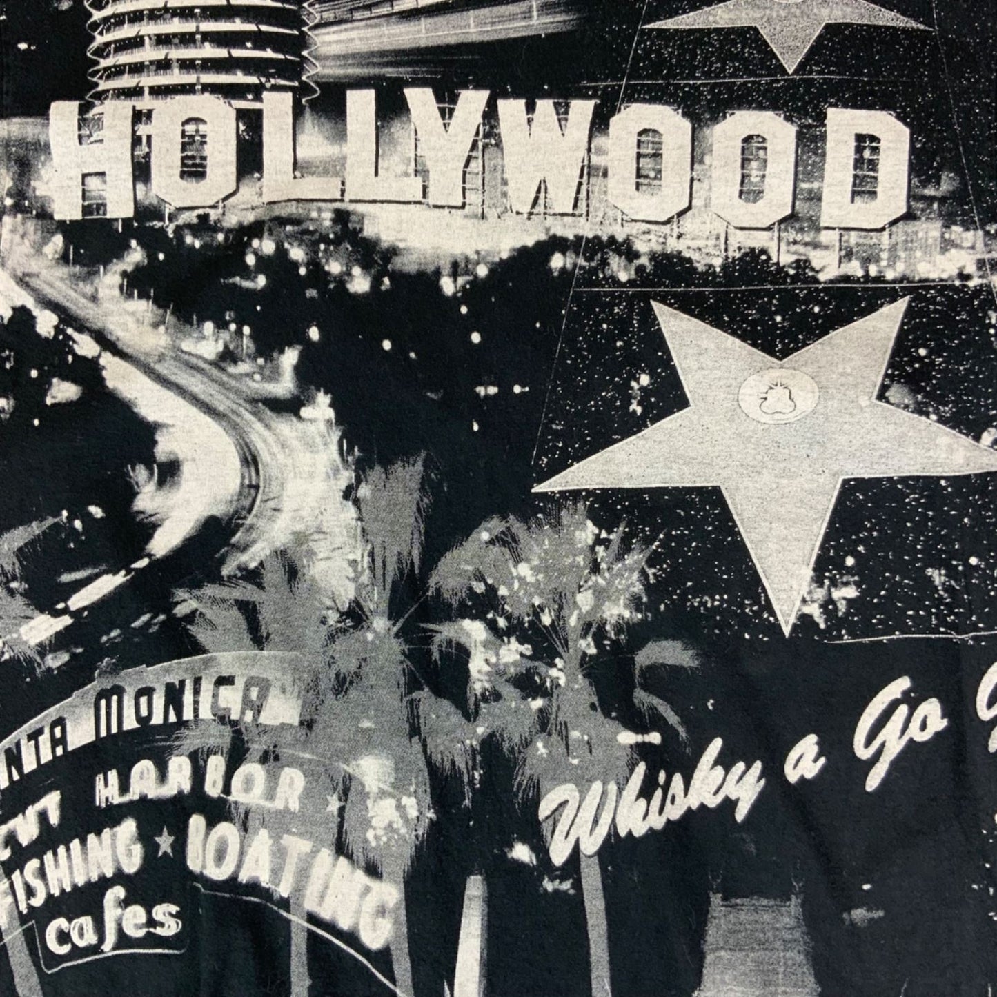 Vintage 90s All Over Print Hollywood Whisky A Go Go USA T-Shirt Large