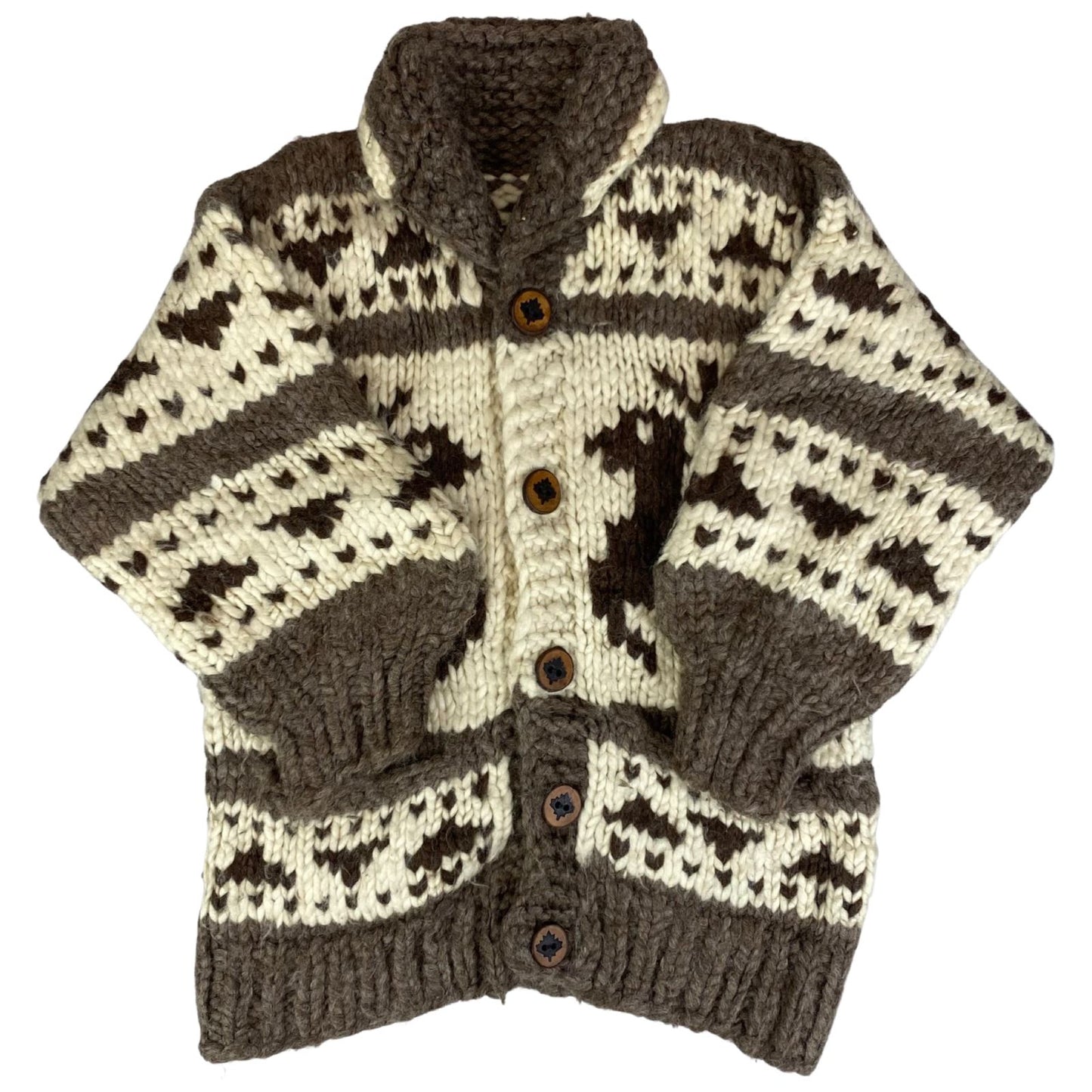 VTG NATIVE CANADIAN COWICHAN INDIAN HAND KNIT CARDIGAN ROCKABILLY HOT ROD 38”