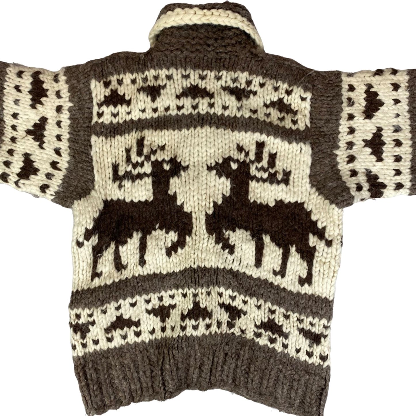 VTG NATIVE CANADIAN COWICHAN INDIAN HAND KNIT CARDIGAN ROCKABILLY HOT ROD 38”