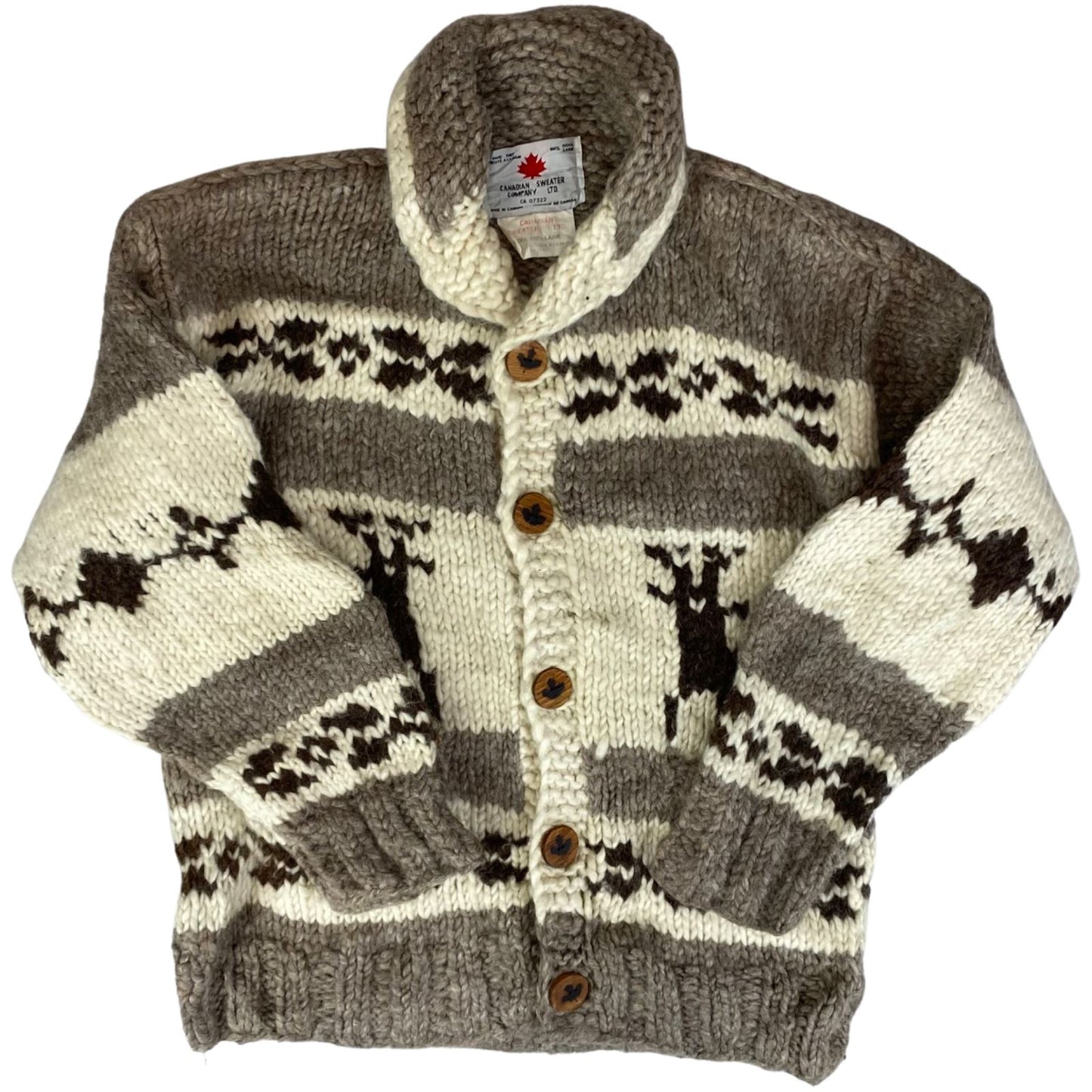 VTG NATIVE CANADIAN COWICHAN INDIAN HAND KNIT CARDIGAN ROCKABILLY HOT ROD 39” M