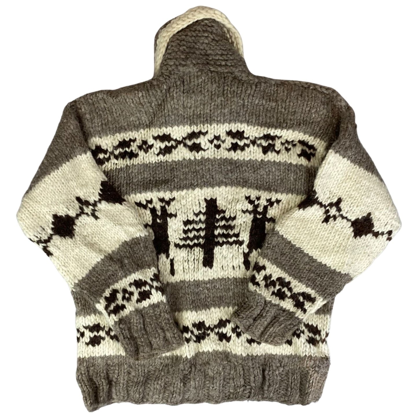 VTG NATIVE CANADIAN COWICHAN INDIAN HAND KNIT CARDIGAN ROCKABILLY HOT ROD 39” M