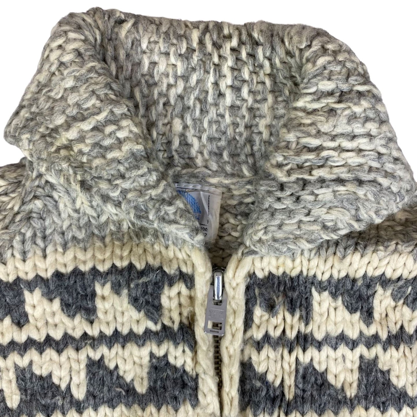 VTG NATIVE CANADIAN COWICHAN INDIAN HAND KNIT CARDIGAN ROCKABILLY HOT ROD 36” S