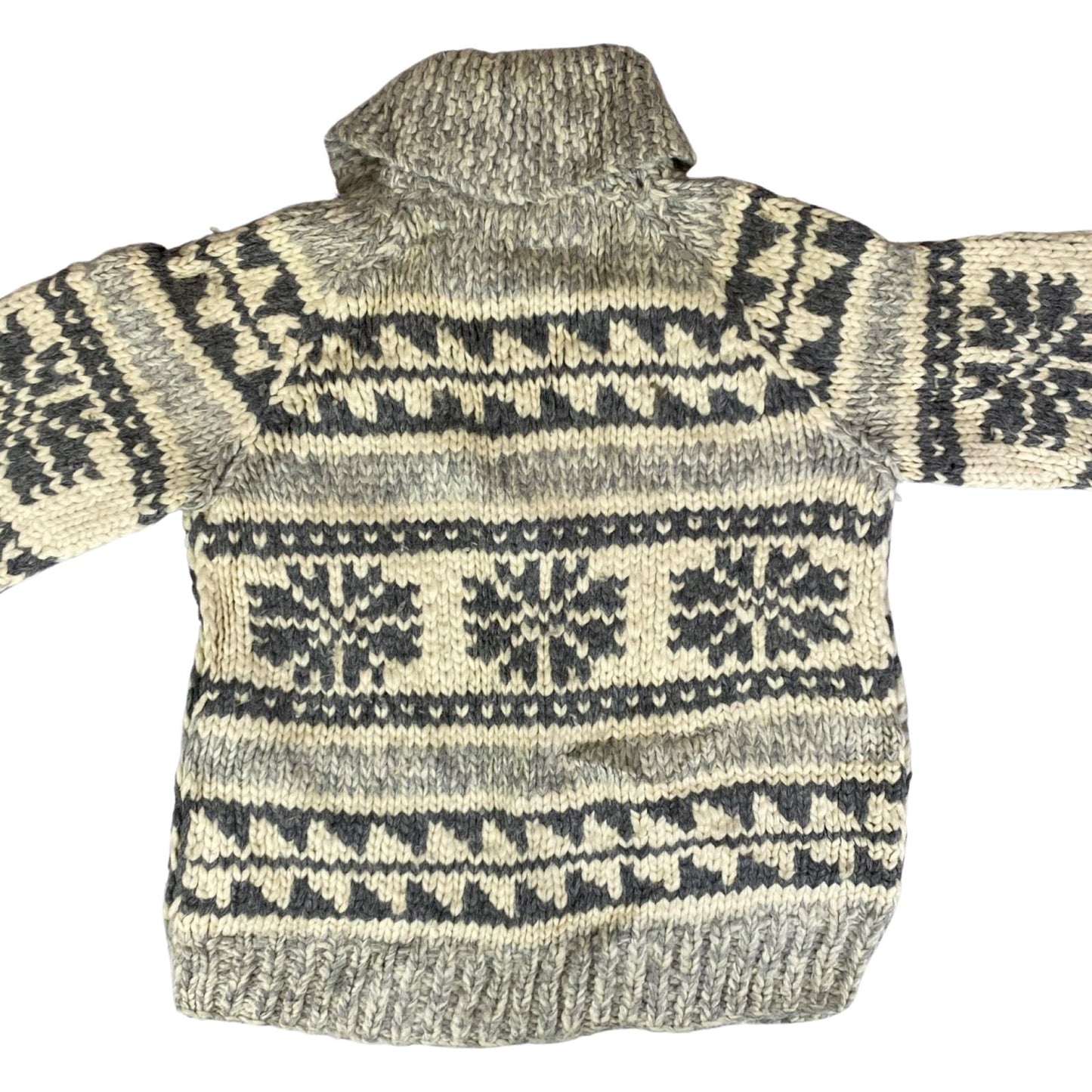 VTG NATIVE CANADIAN COWICHAN INDIAN HAND KNIT CARDIGAN ROCKABILLY HOT ROD 36” S