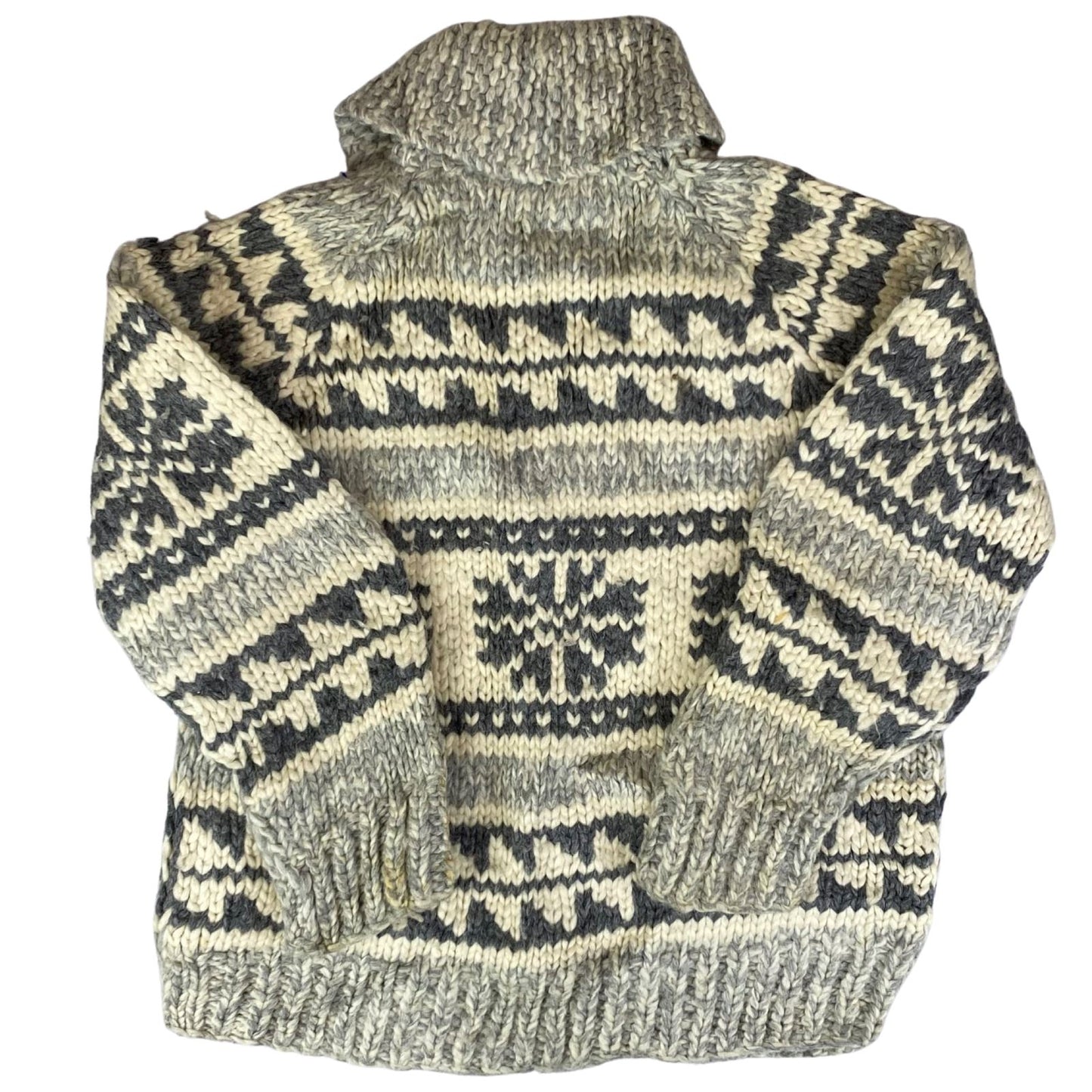 VTG NATIVE CANADIAN COWICHAN INDIAN HAND KNIT CARDIGAN ROCKABILLY HOT ROD 36” S