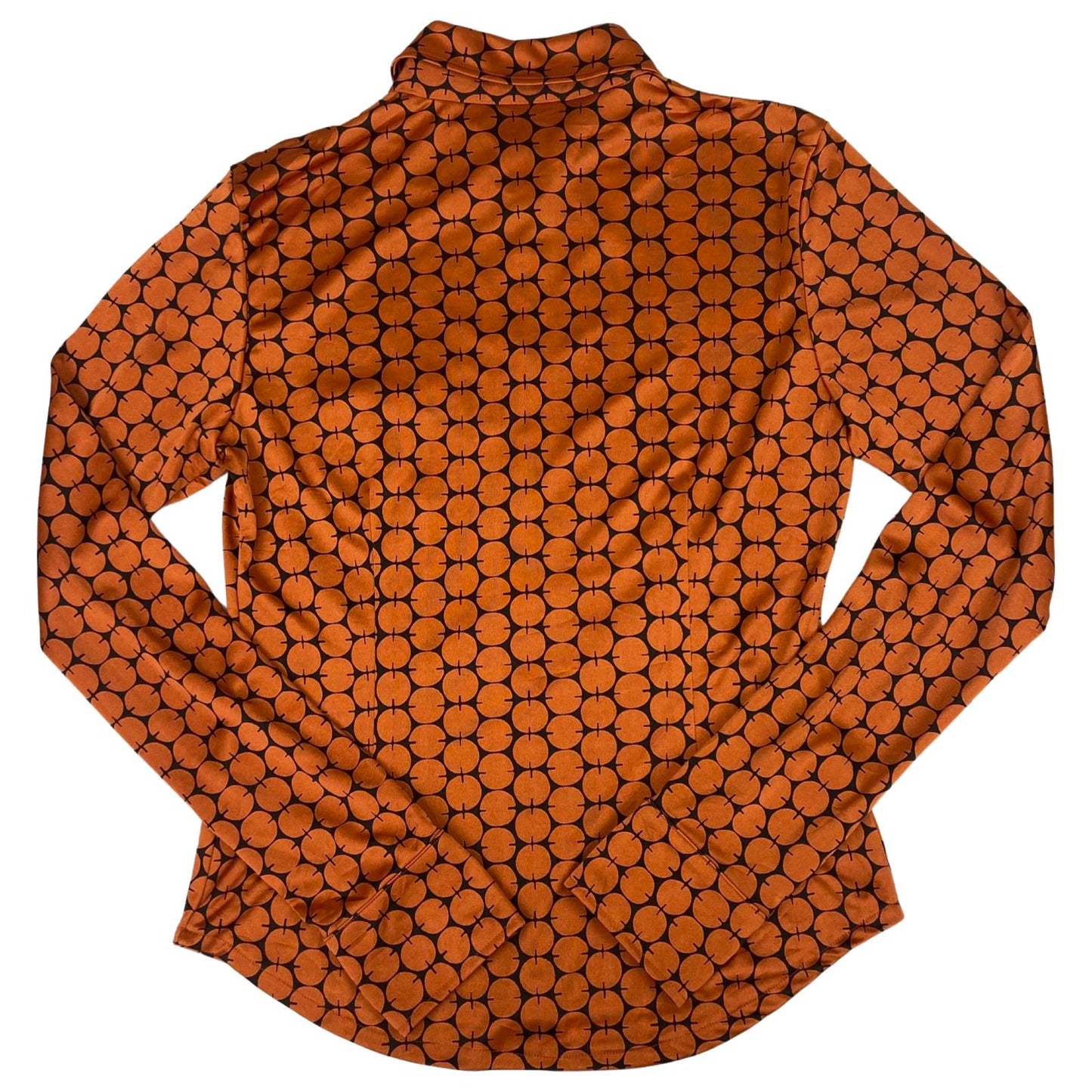 Vintage 90s Orange Black 22 Octobre Patterned Button Up Blouse Shirt Top S 8/10