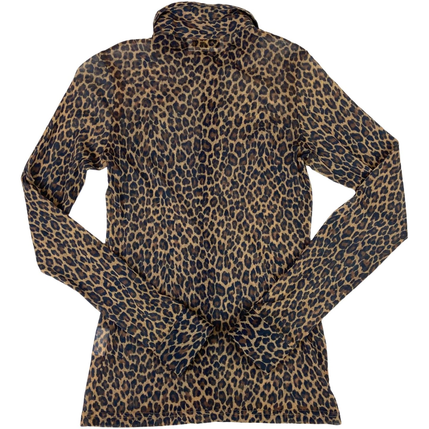 Vintage 90s Brown Black Leopard Print Mesh Party Disco Blouse 8 10 S