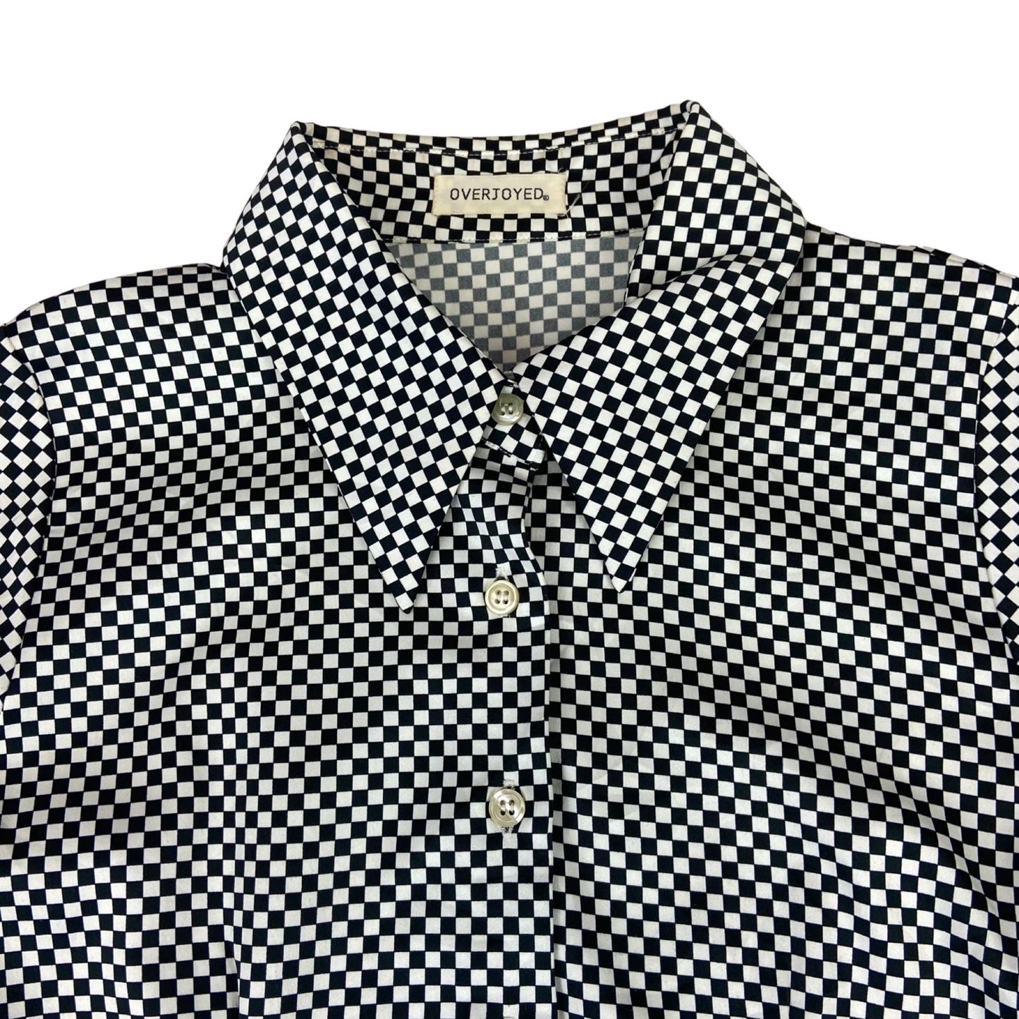 Vintage 90s White Black Overjoyed Chequered Button UP Blouse Shirt Top S 8/10