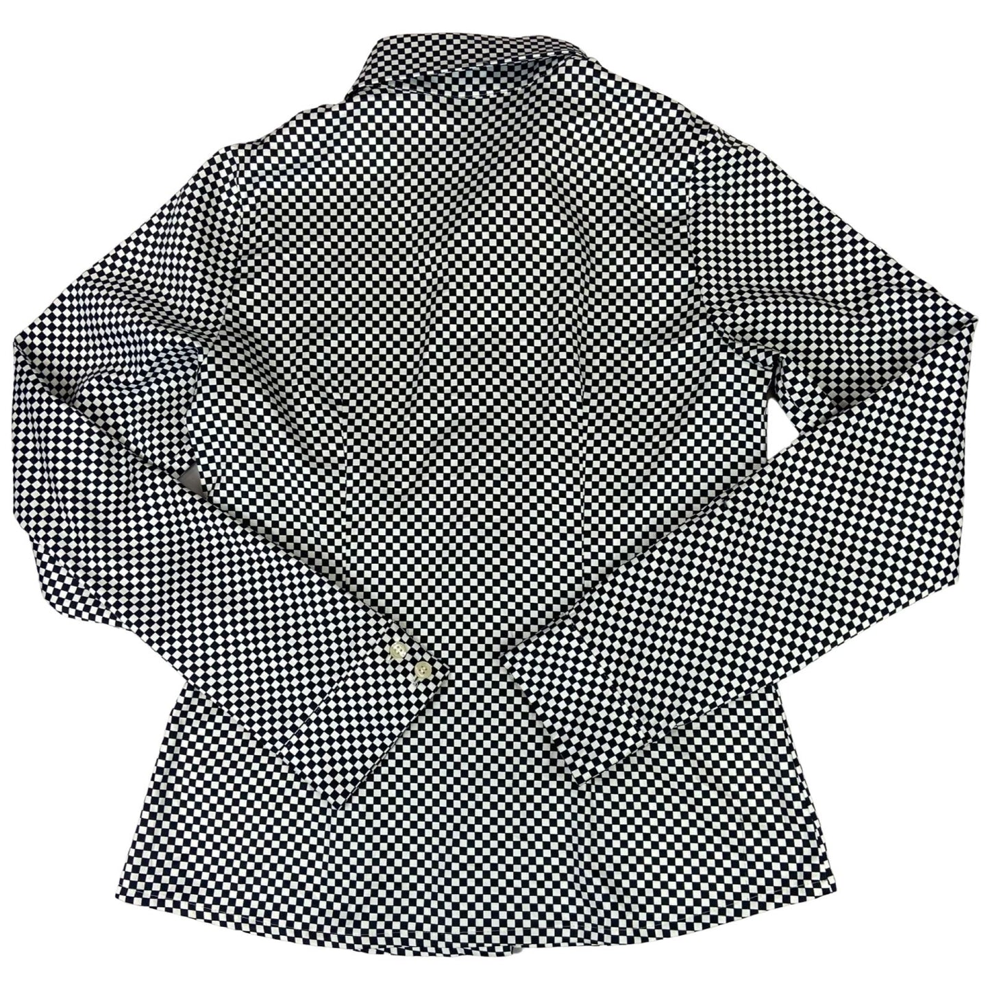 Vintage 90s White Black Overjoyed Chequered Button UP Blouse Shirt Top S 8/10