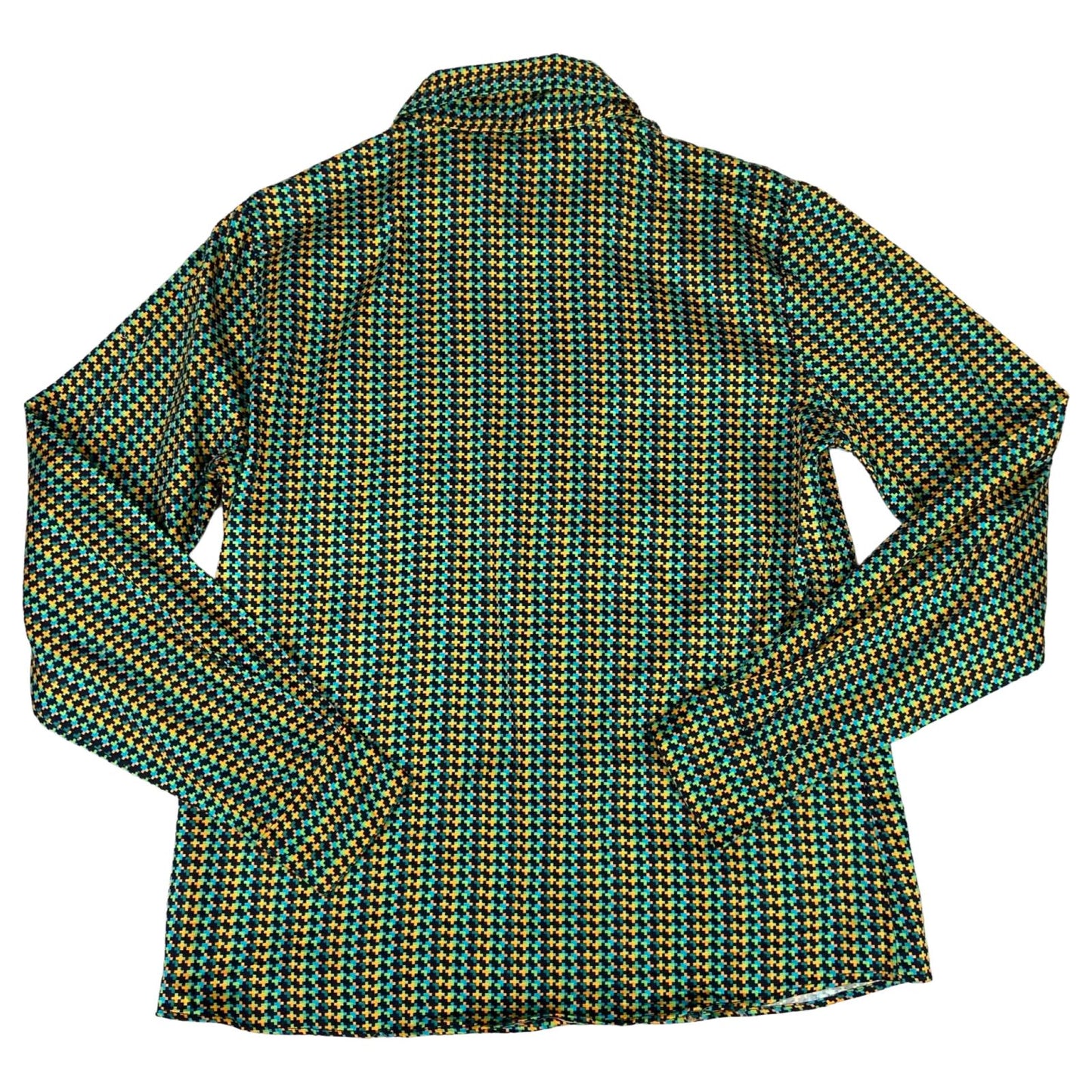 Vintage 90s Green Blue Black Geometric Pattern Fun Blouse 8 10 S