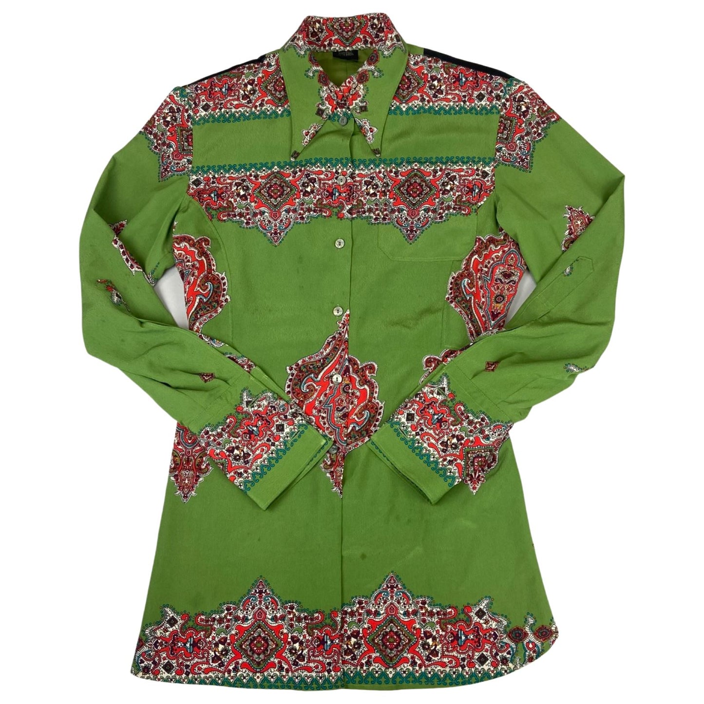 Vintage 90s RARE Green Jean Paul Gaultier Designer Button Up Paisley Blouse S