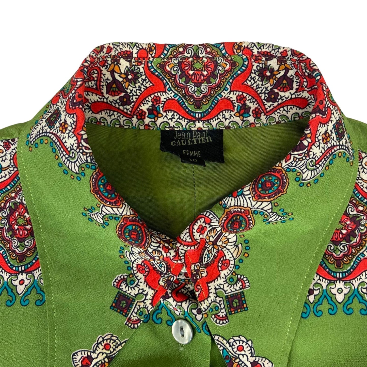 Vintage 90s RARE Green Jean Paul Gaultier Designer Button Up Paisley Blouse S