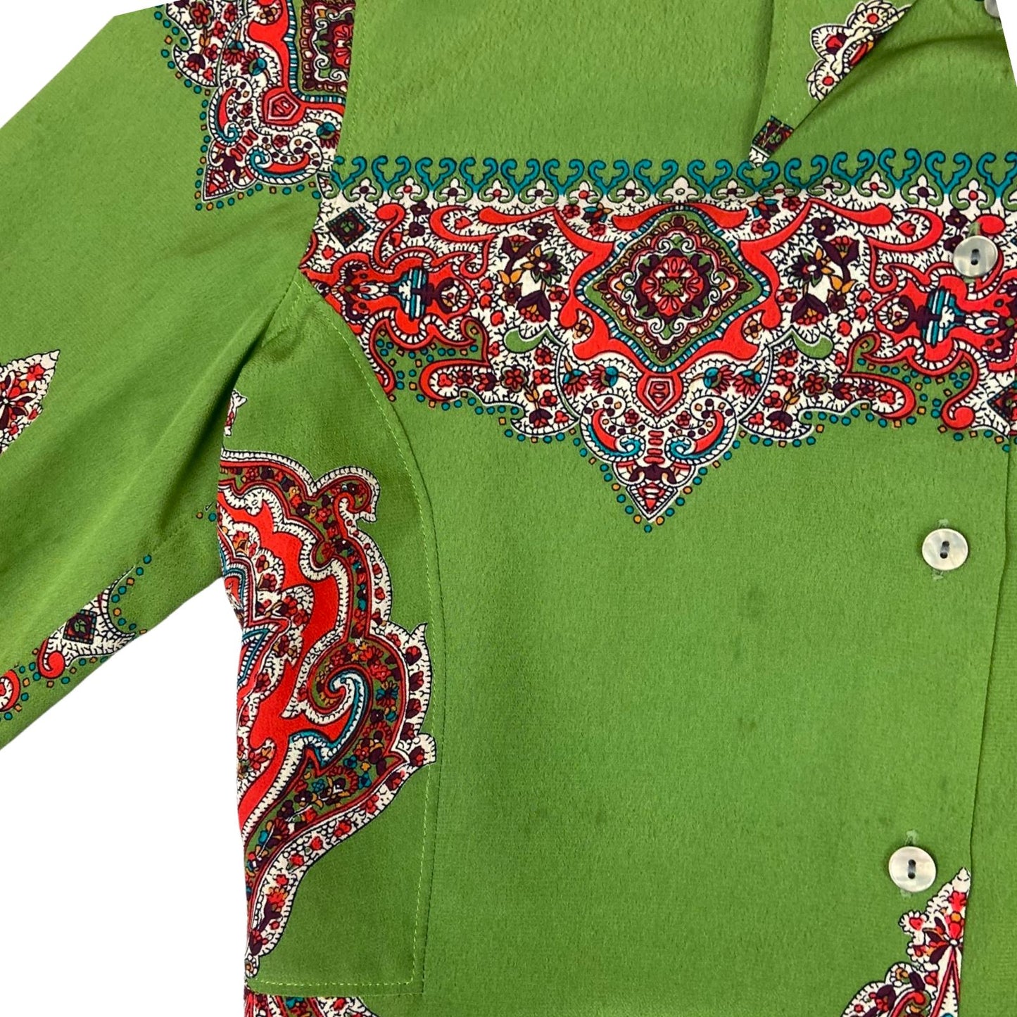 Vintage 90s RARE Green Jean Paul Gaultier Designer Button Up Paisley Blouse S