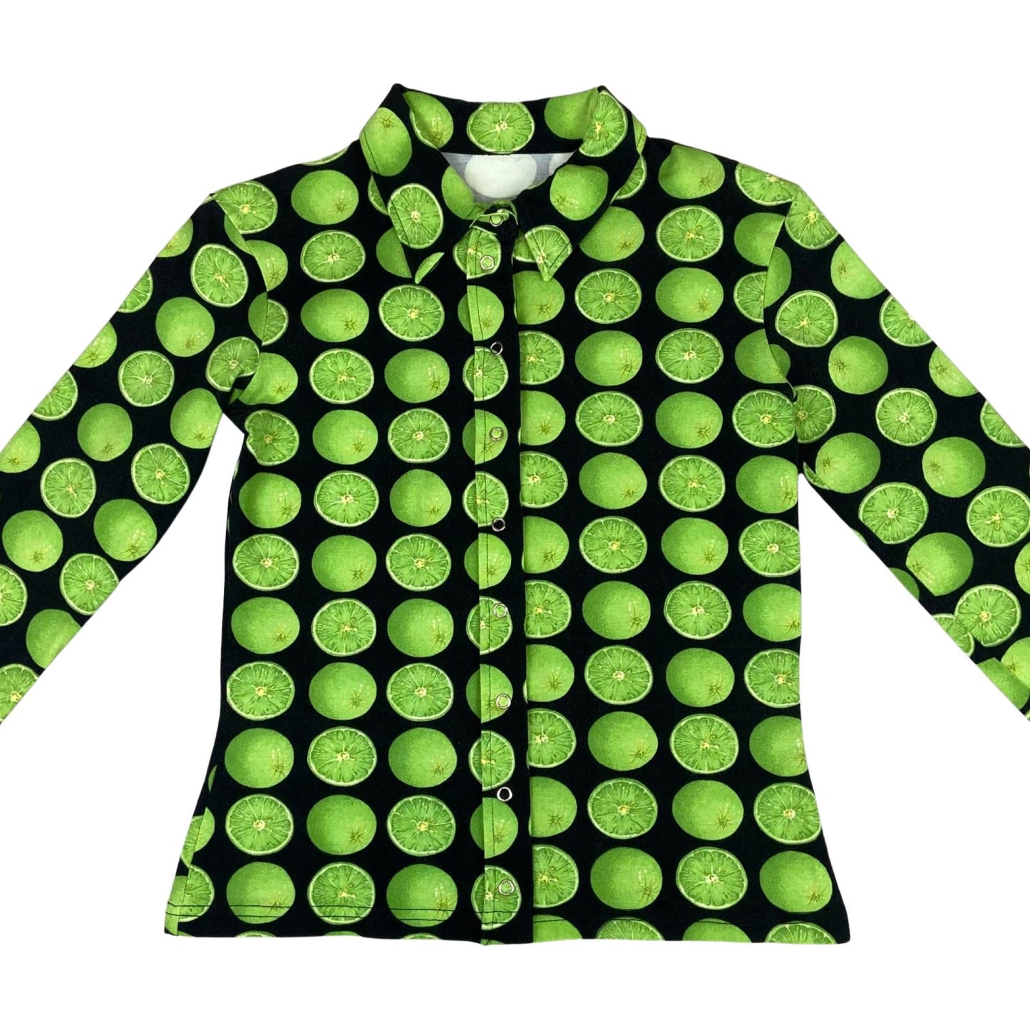 Vintage 90s Green Black Green Graphic Print Lime Snap Button Blouse 8 10 S