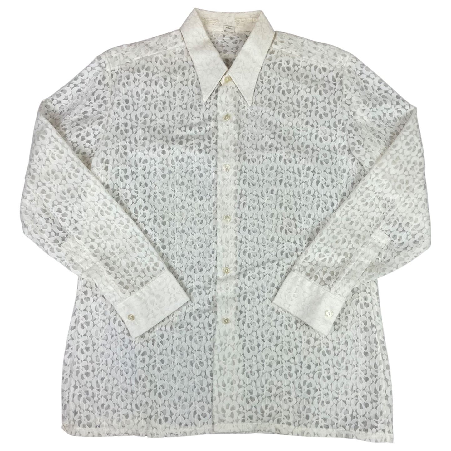 Vintage 90s White Kotting Lace Button Up Blouse Shirt Sheer Patterned L 16