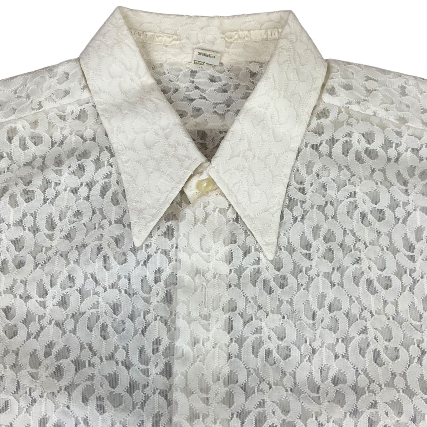 Vintage 90s White Kotting Lace Button Up Blouse Shirt Sheer Patterned L 16