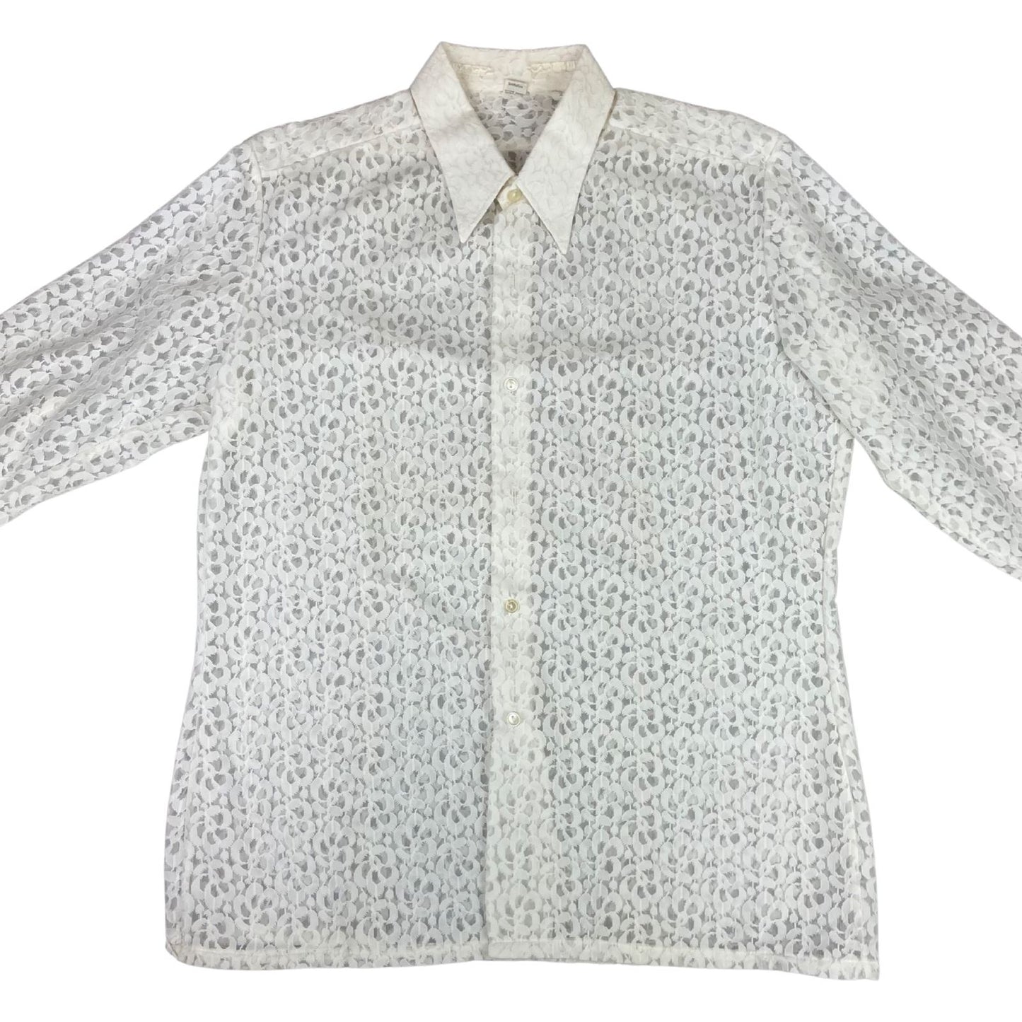 Vintage 90s White Kotting Lace Button Up Blouse Shirt Sheer Patterned L 16