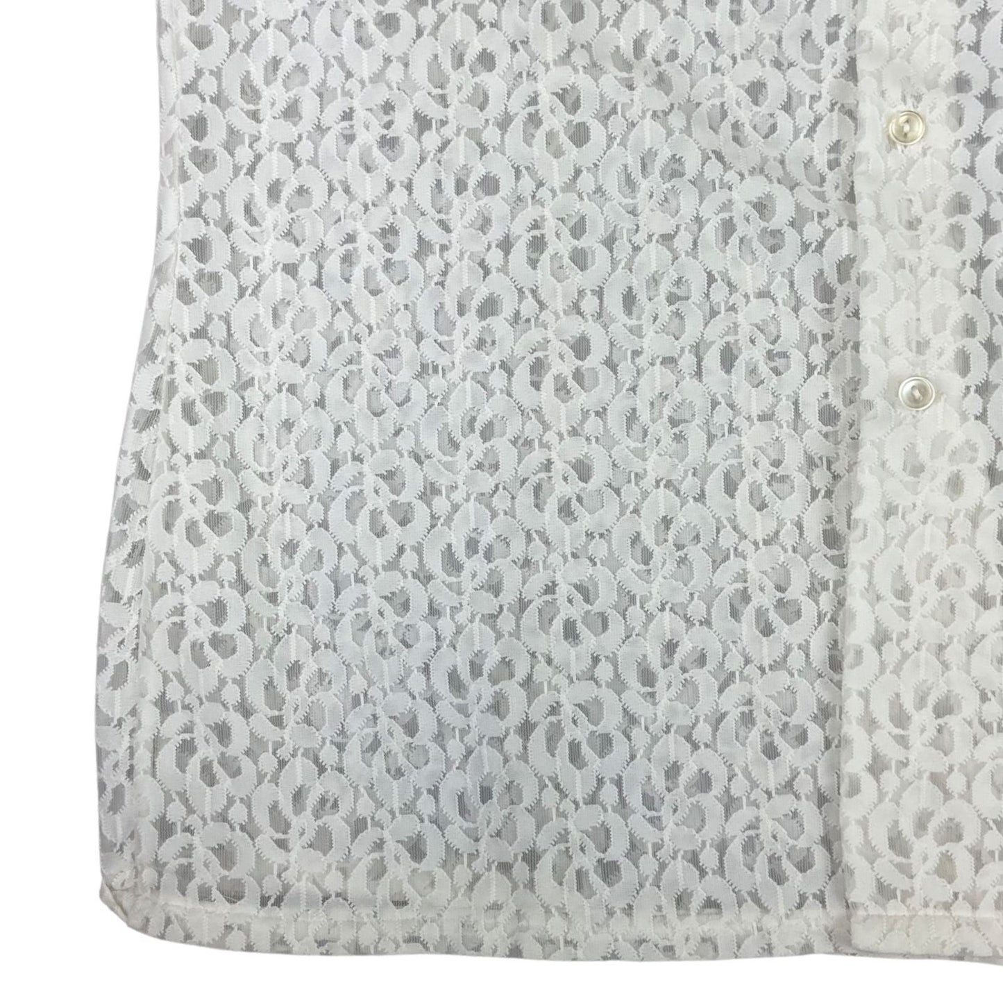 Vintage 90s White Kotting Lace Button Up Blouse Shirt Sheer Patterned L 16