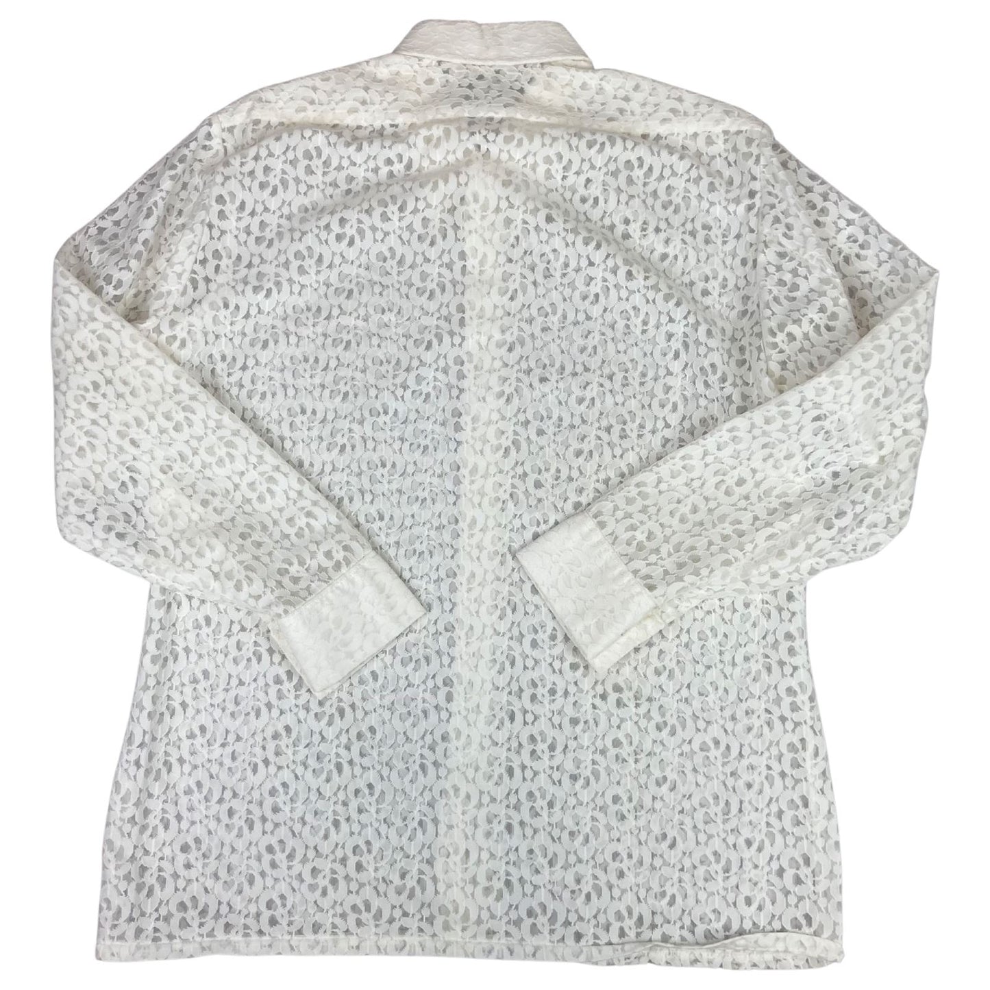 Vintage 90s White Kotting Lace Button Up Blouse Shirt Sheer Patterned L 16