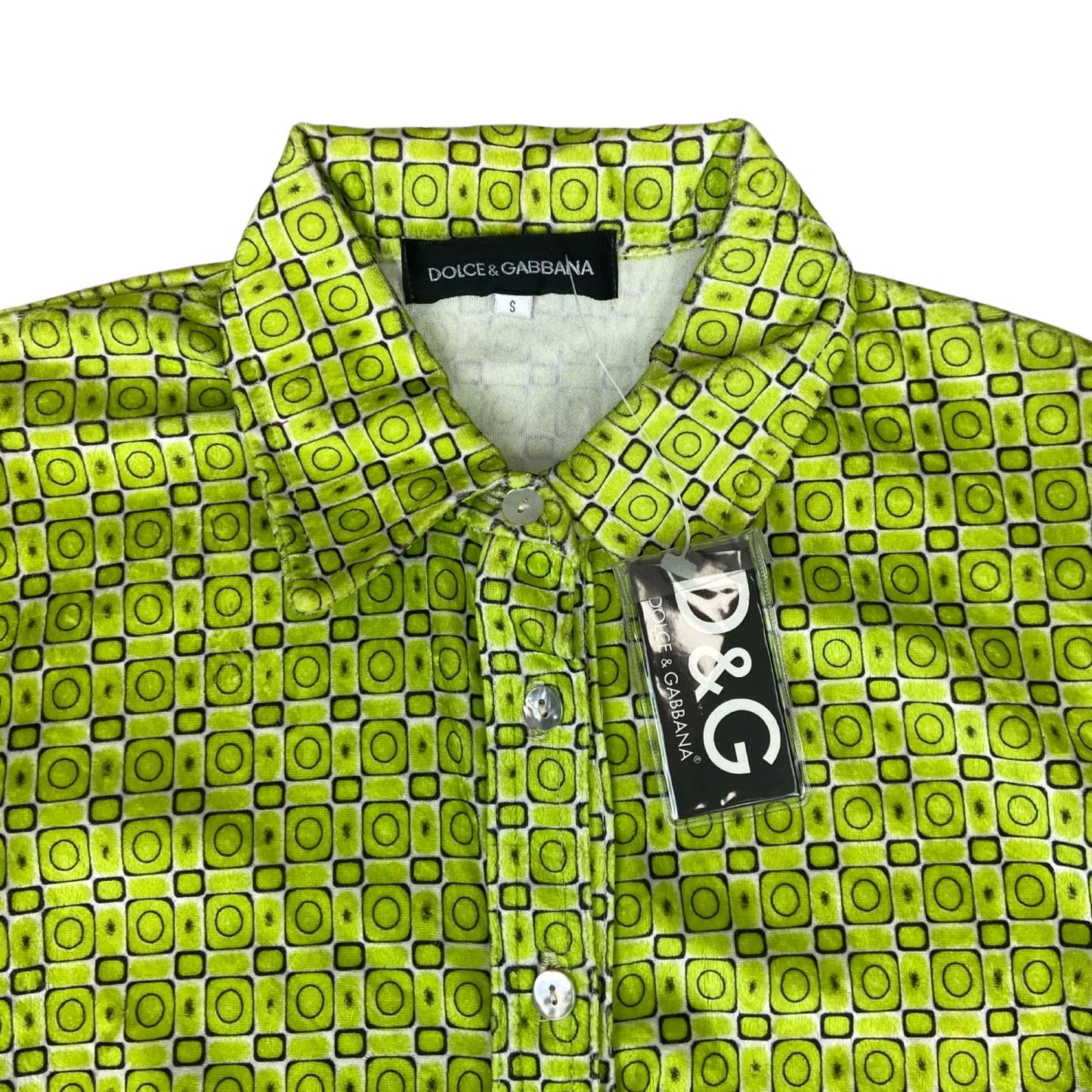Vintage 90s Green Dolce & Gabbana Geometric Deadstock Fitted Polo Shirt S 8 10
