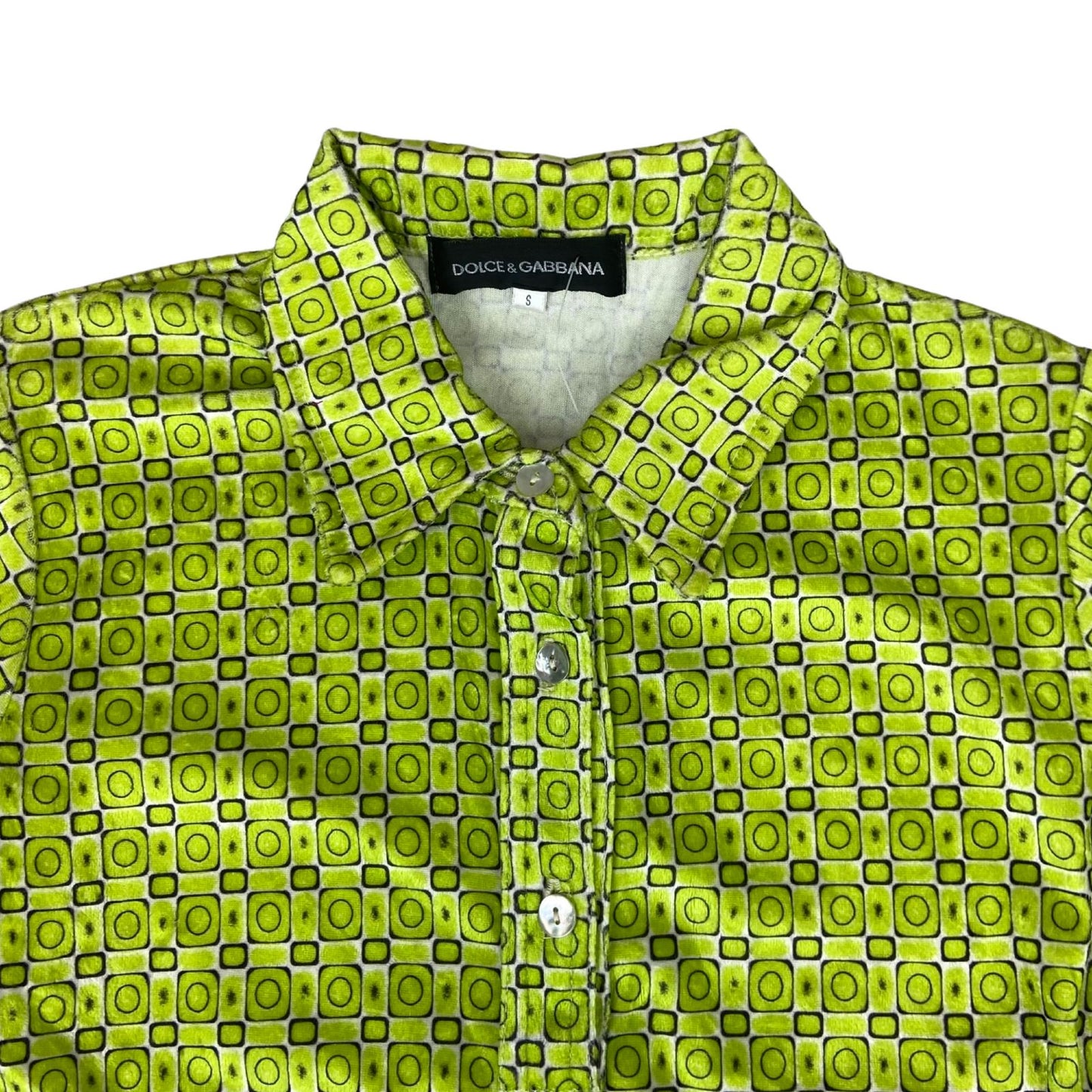 Vintage 90s Green Dolce & Gabbana Geometric Deadstock Fitted Polo Shirt S 8 10