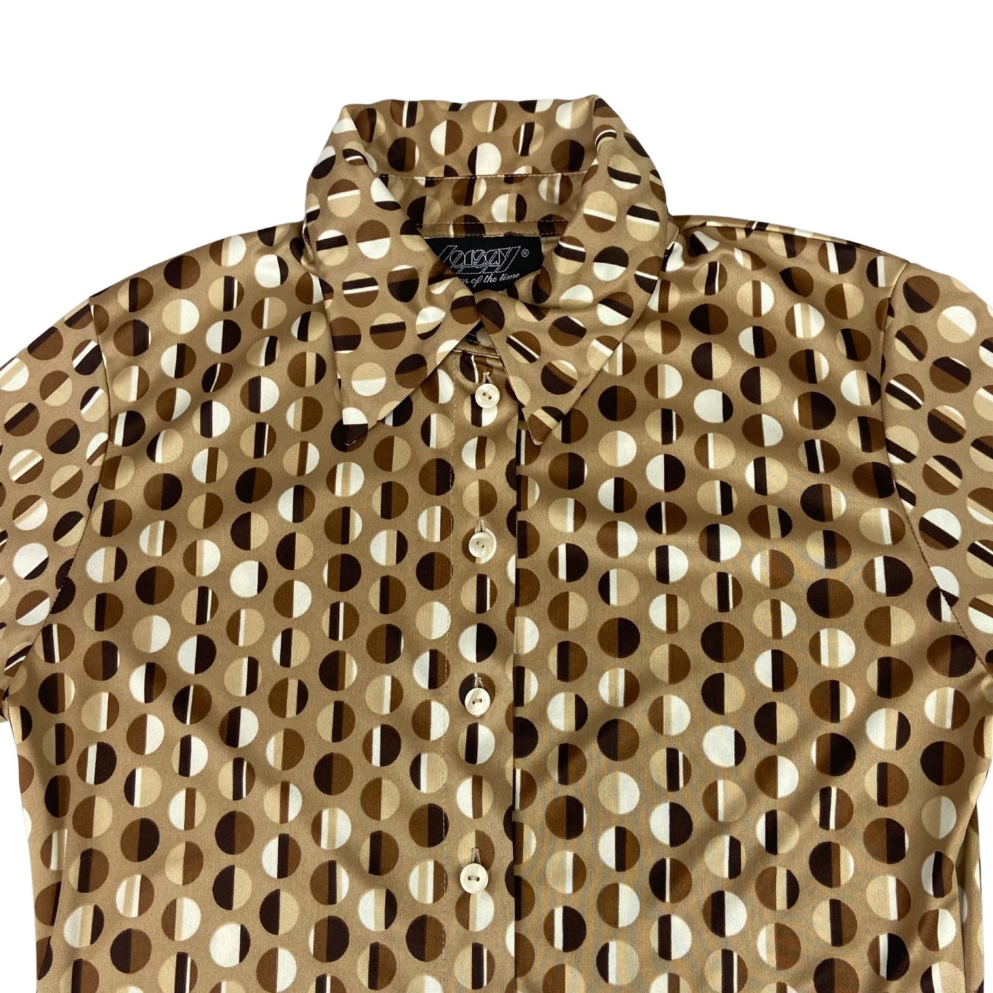 Vintage 90s Brown Lorsay Geometric Tonal Pattern Button Up Blouse Shirt Top S