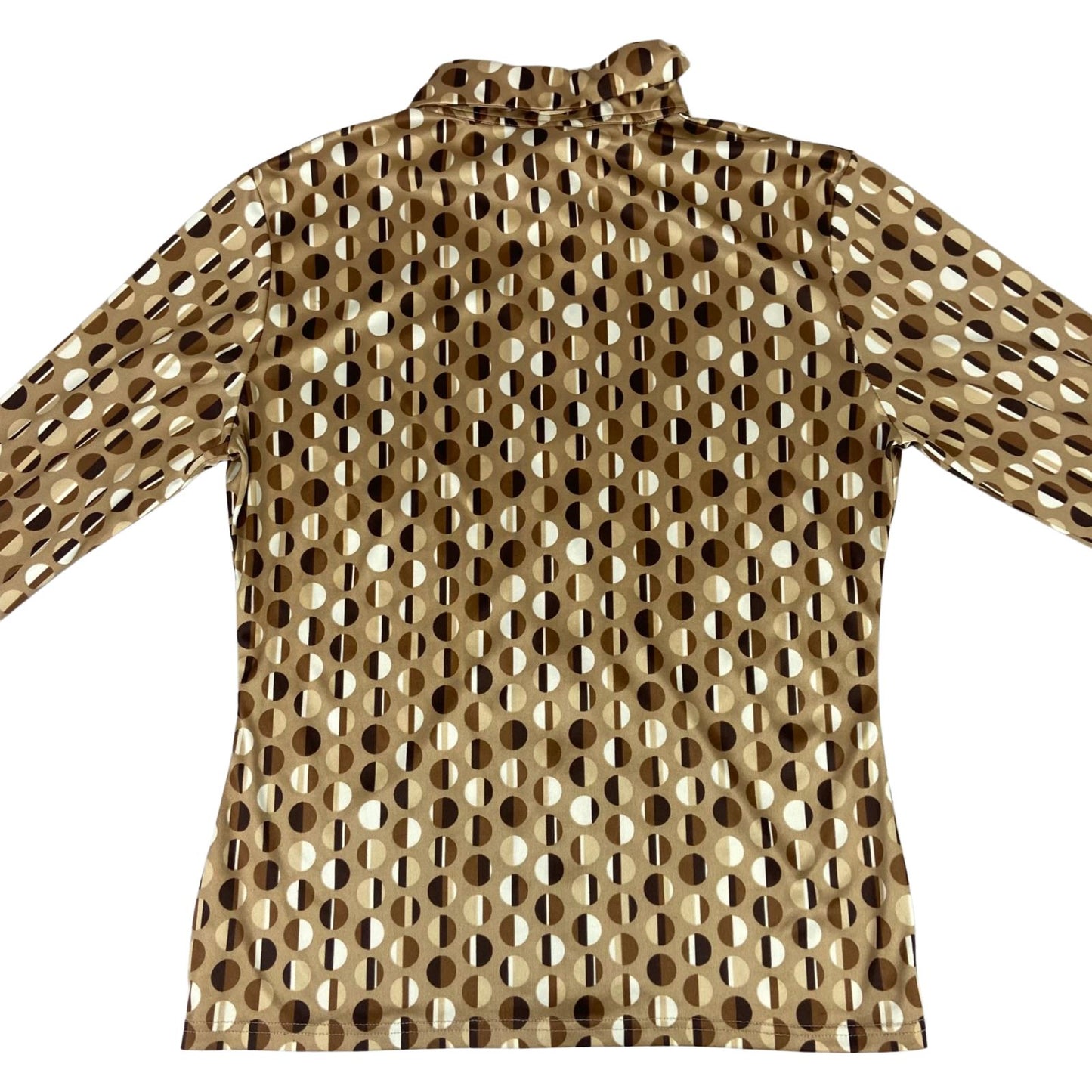 Vintage 90s Brown Lorsay Geometric Tonal Pattern Button Up Blouse Shirt Top S